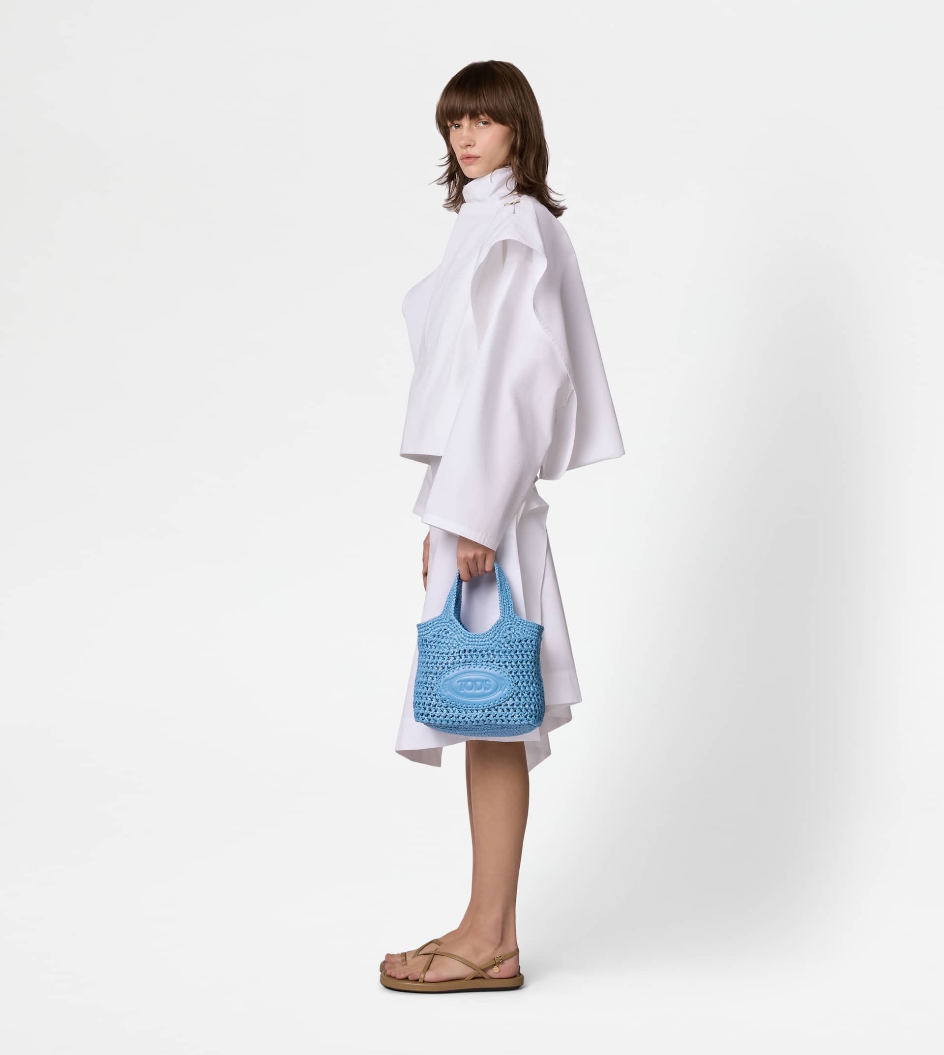 SHOPPING BAG IN RAFFIA AND LEATHER MINI - LIGHT BLUE - 7