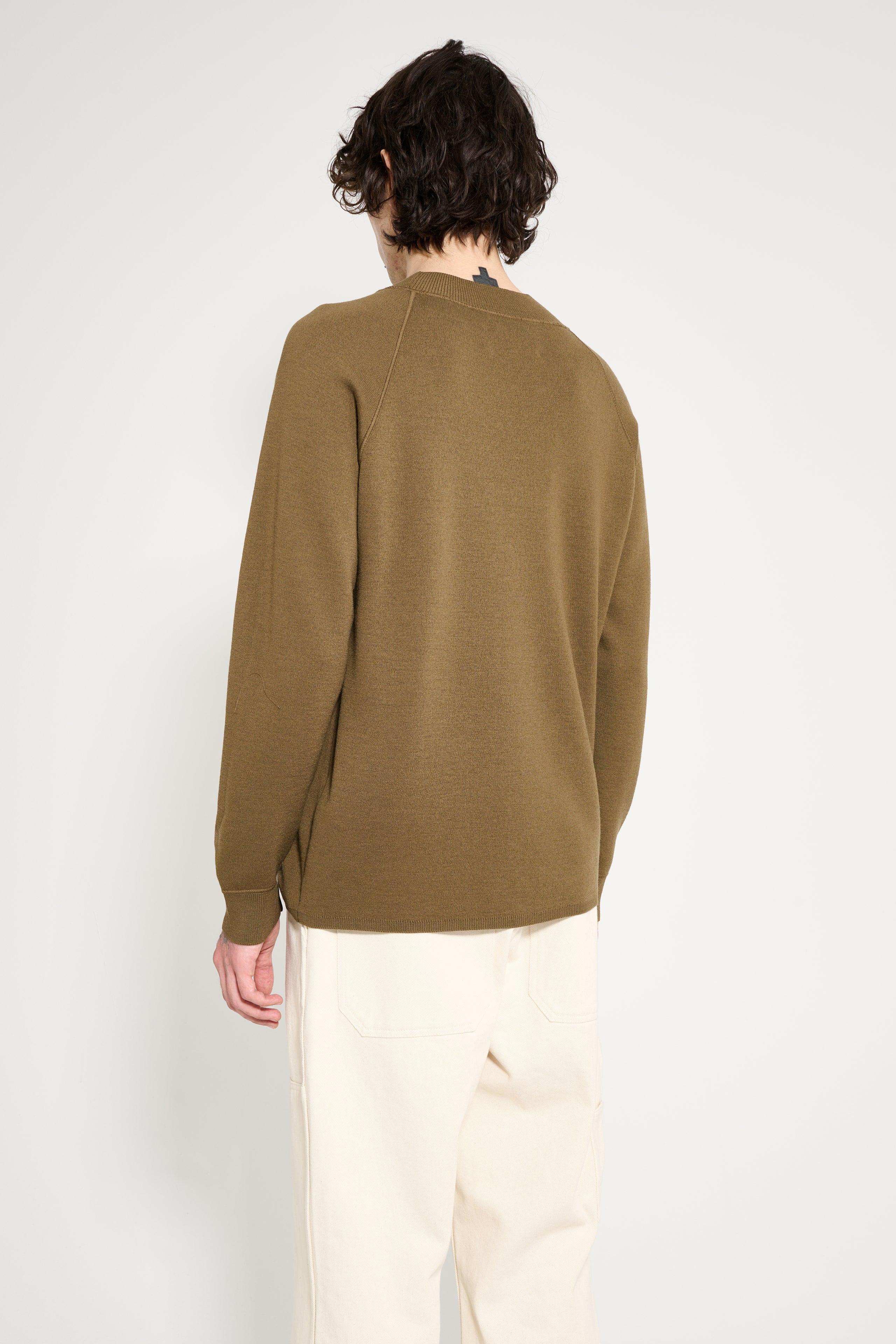 MARGARET HOWELL MHL WIDE NECK SWEATSHIRT FINE MERINO WOOL KHAKI - 4