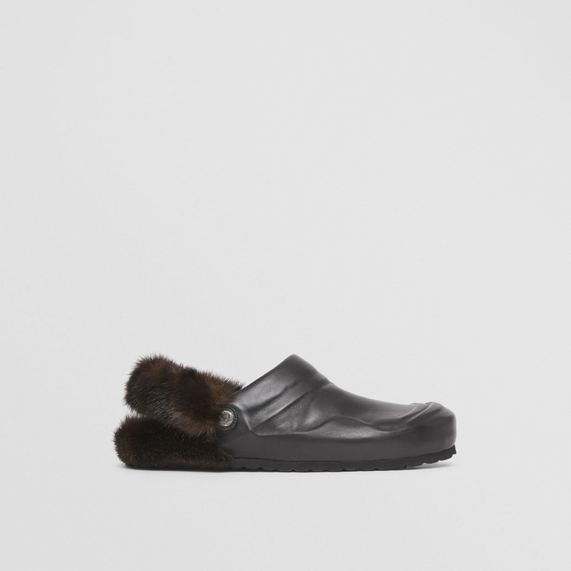 Faux Fur Trim Leather Slingback Mules 1