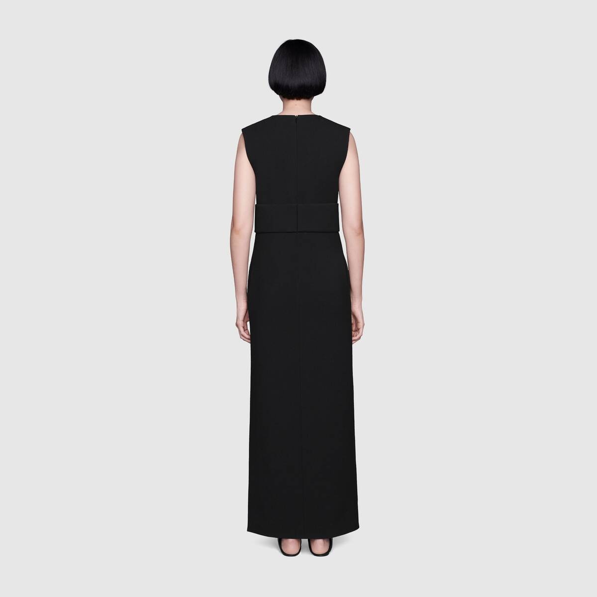 Long wool silk V-neck dress - 4