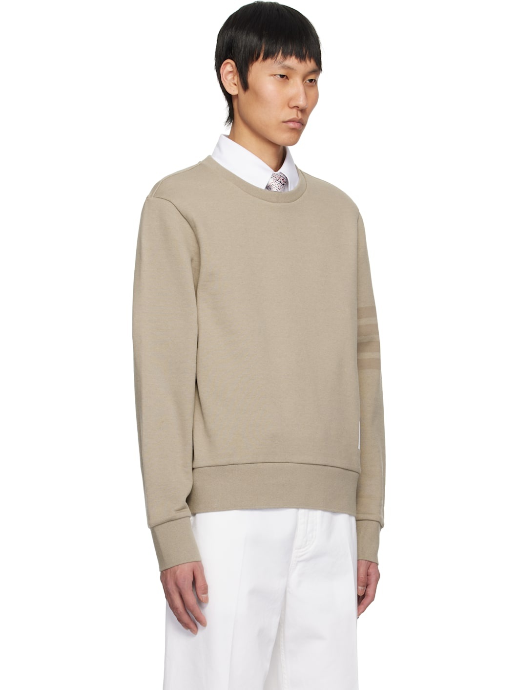 Beige Tonal 4-Bar Loopback Sweatshirt - 2