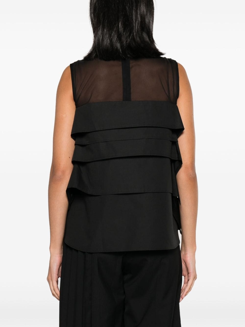 ruffled sheer-yoke sleeveless top - 4