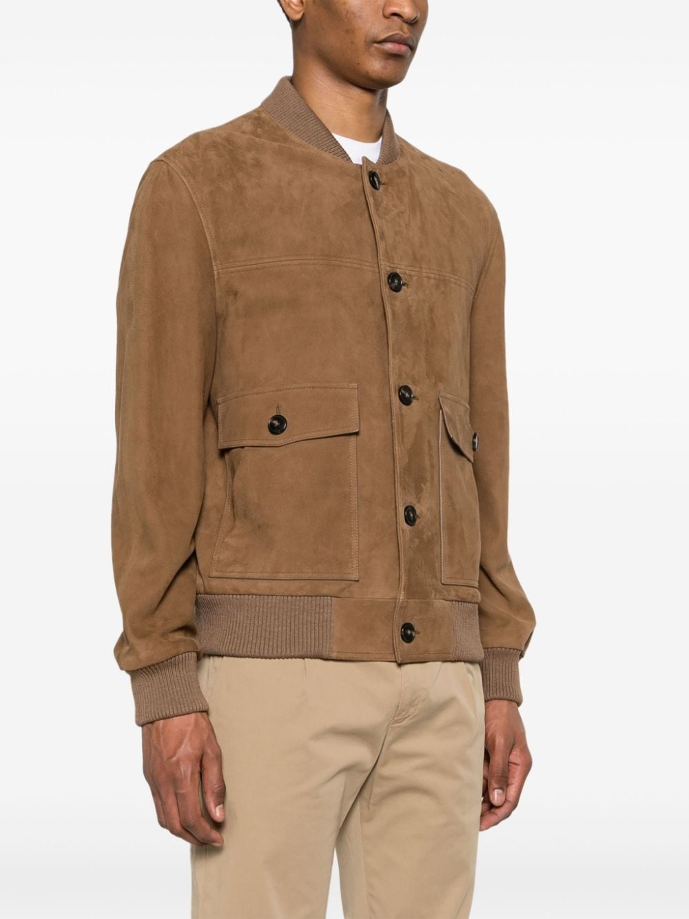 buttoned suede bomber jacket - 3