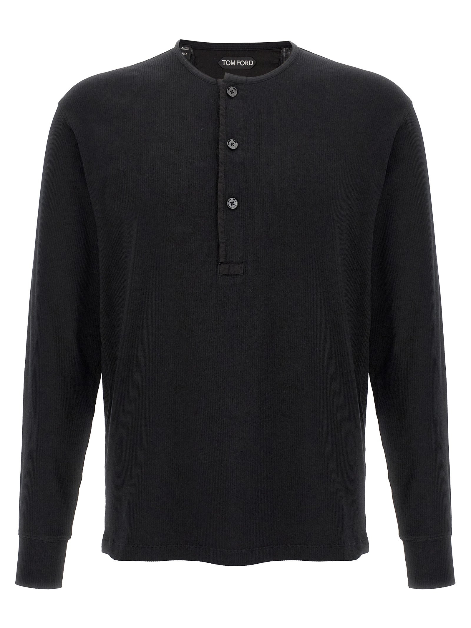 Ribbed Cotton T-Shirt Black - 1
