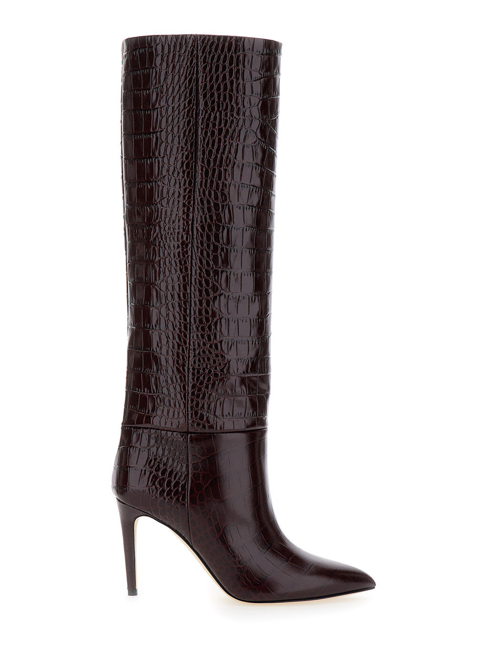 Paris Texas Women Dark Bordeaux High Boots With Stiletto Heel In Croco Embossed Leather Woman - 1