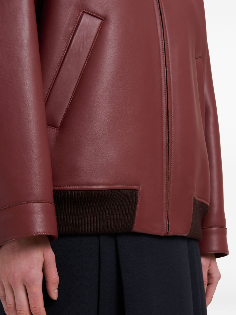 collar-detail leather bomber jacket - 5