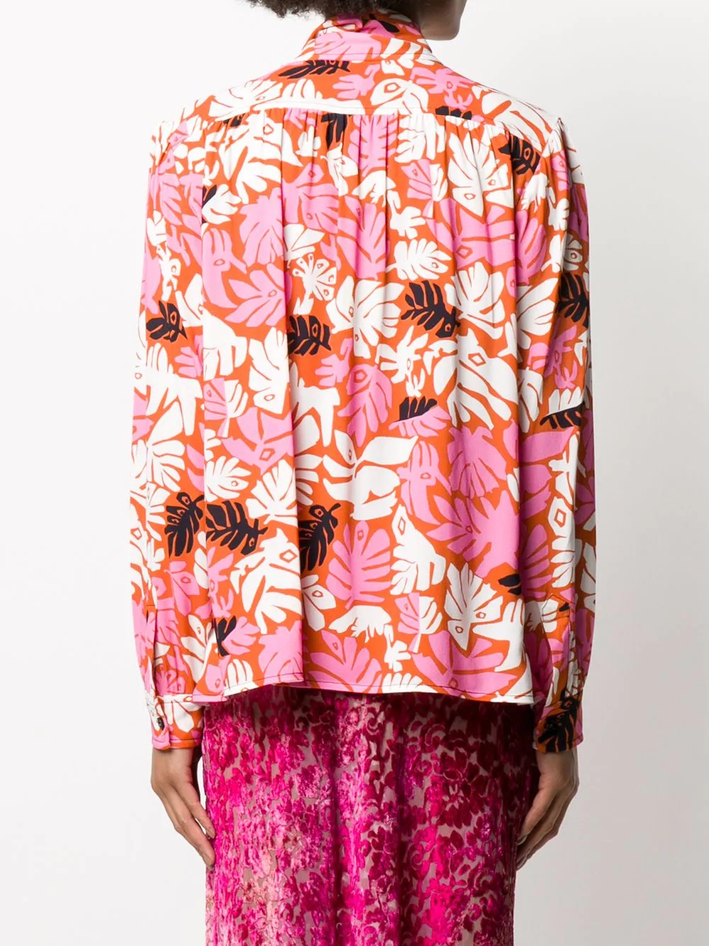 tropical print pussy bow shirt - 4