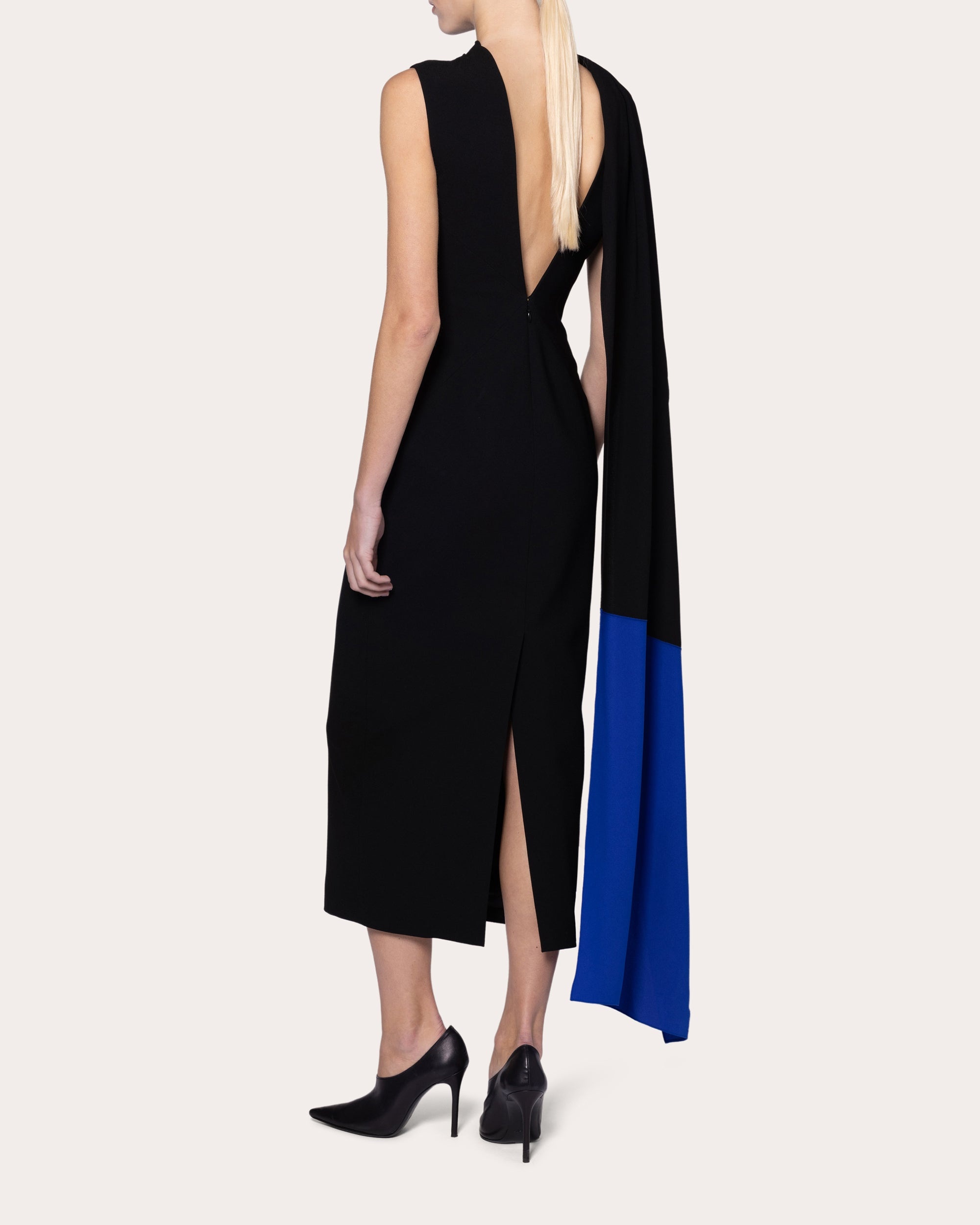 Edith Crepe Asymmetric Cape Midi Dress - 2