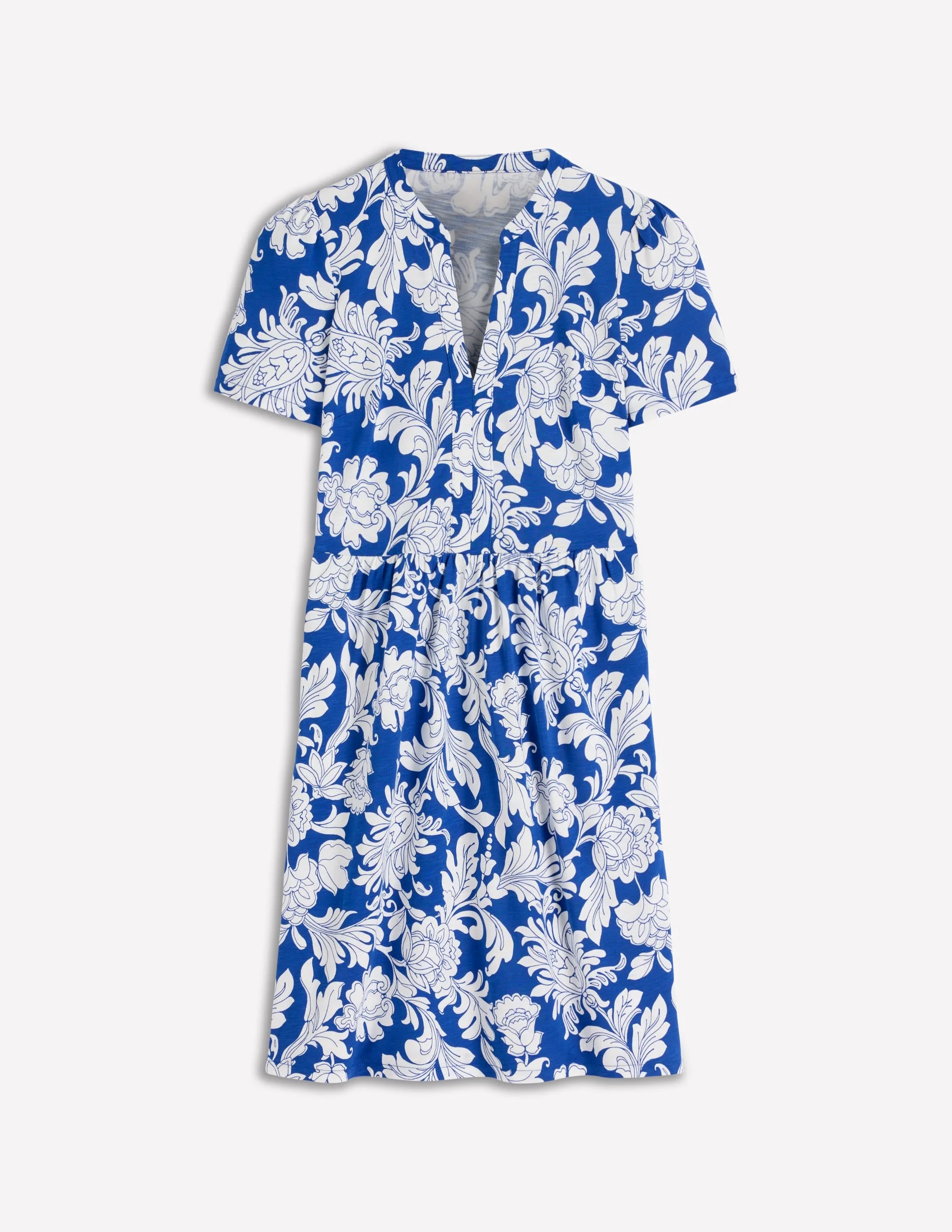 Naomi Short Jersey Dress-Blue, Botanical Flourish Mono - 1