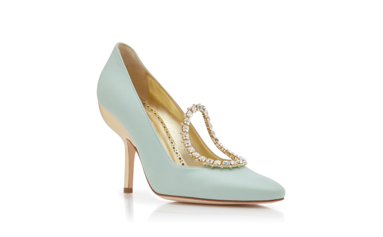 Light Green and Gold Nappa Leather Pumps - 3