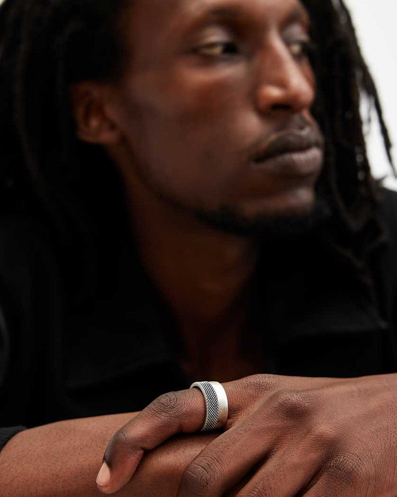 ALLSAINTS MARS TEXTURED STERLING SILVER RING SET outlook