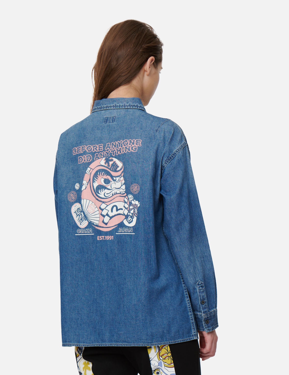 Daruma Print Denim Shirt - 7