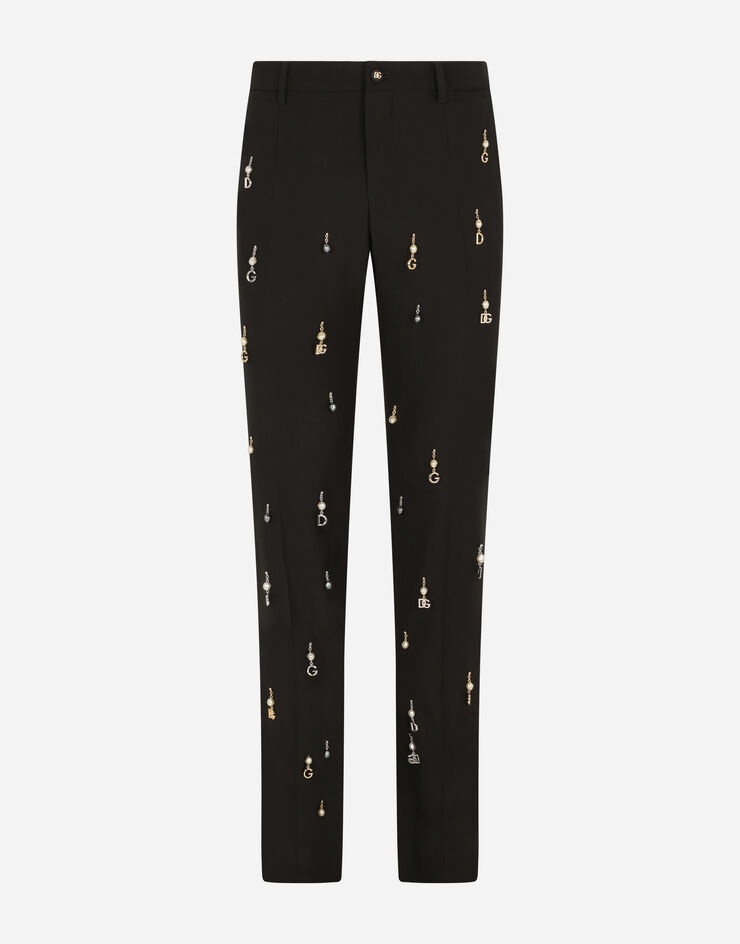 Wool trousers with pearl pendants and DG logo - 3