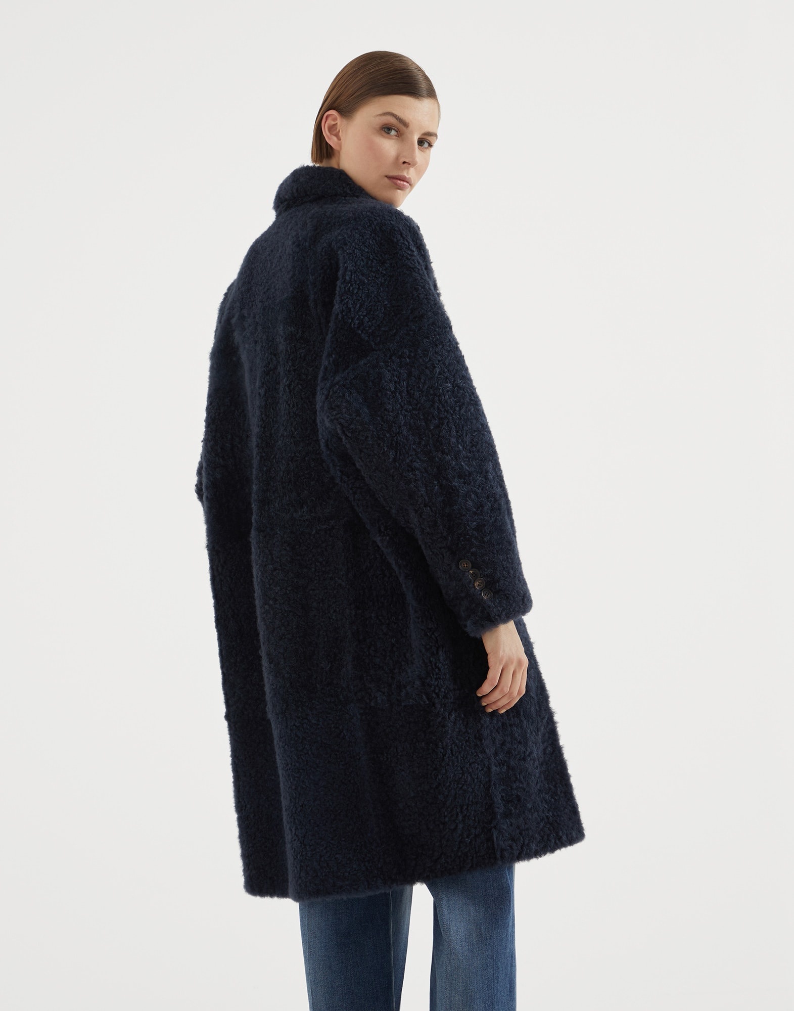 Frosty-effect shearling coat with monili - 2