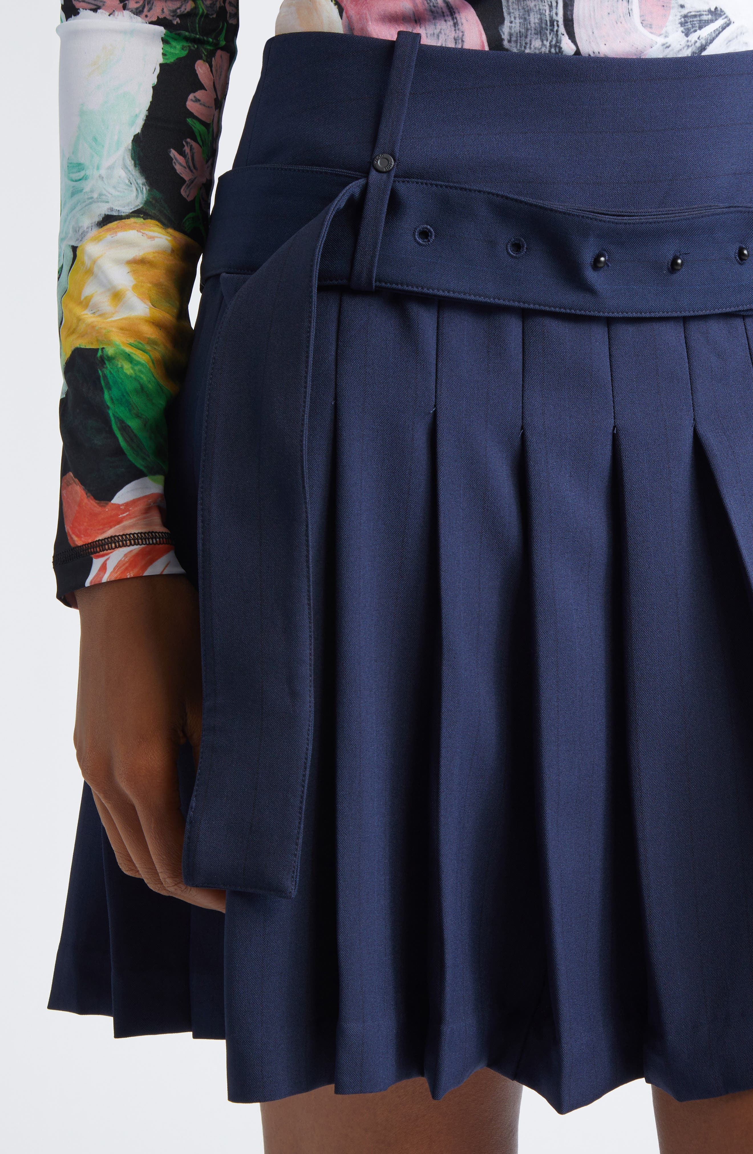 Stine Goya Pinstripe Belted Pleated Skirt in Dark Blue at Nordstrom - 5
