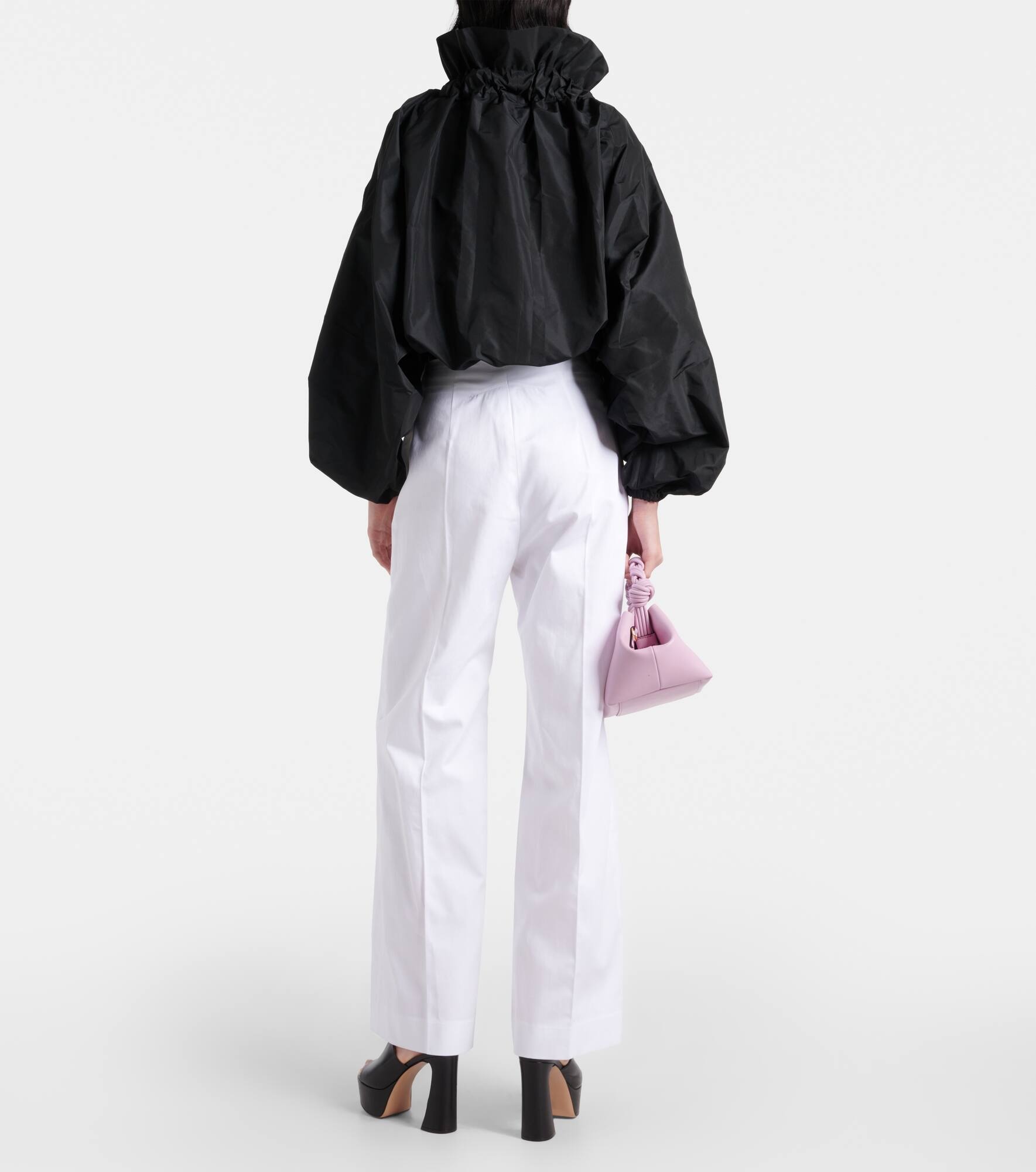 Ruffled off-shoulder faille crop top - 3