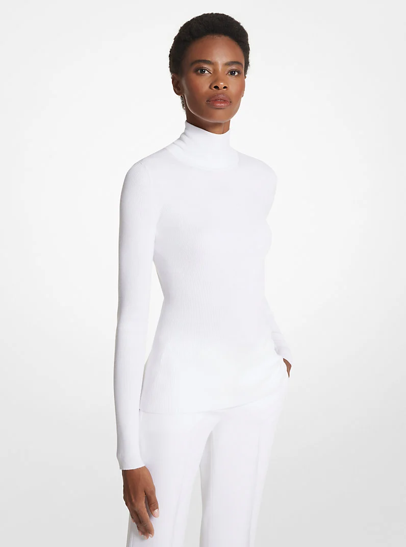 Ribbed Stretch Viscose Turtleneck Sweater - 1