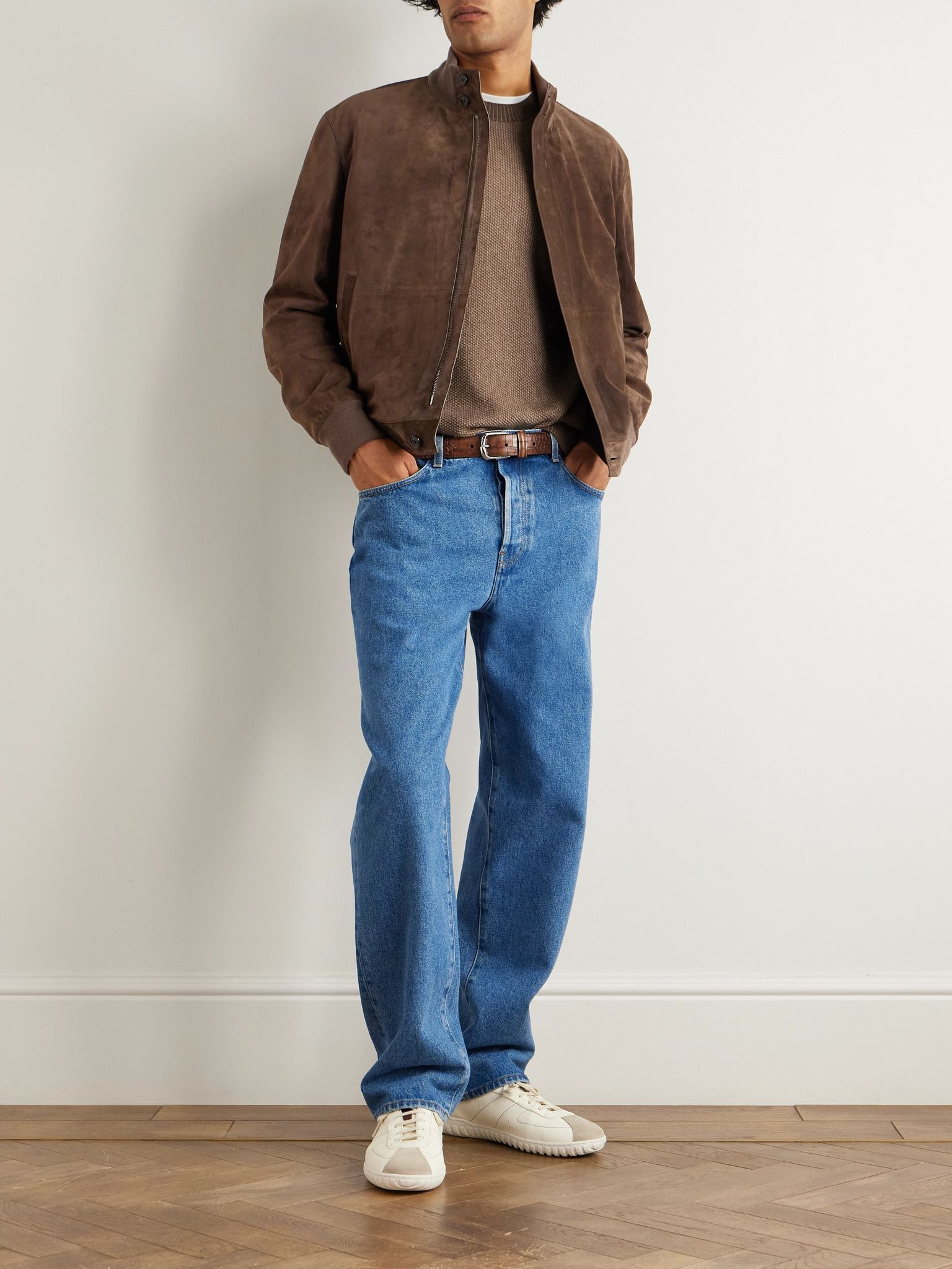 Suede Blouson Jacket Brown - 2