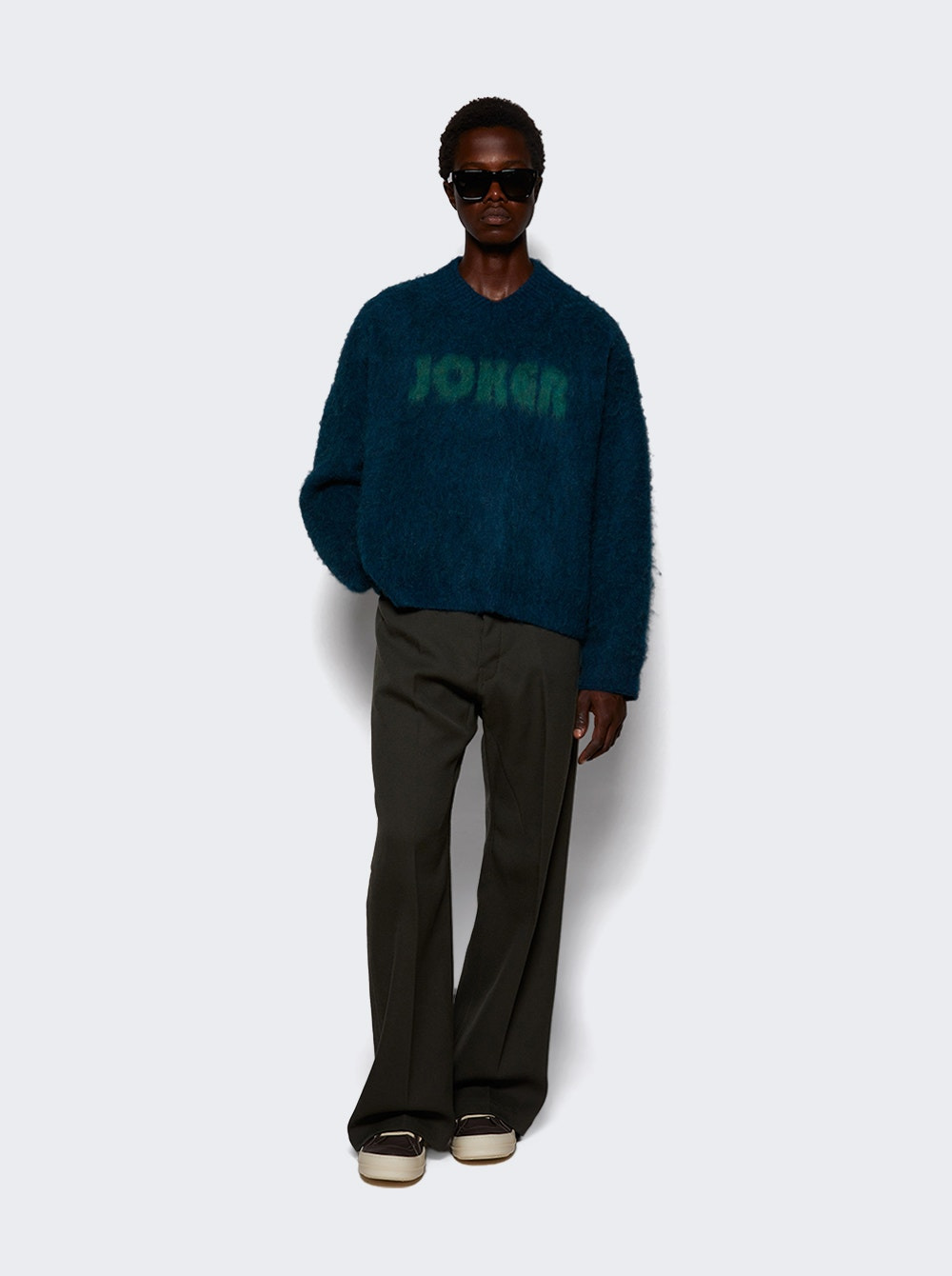 Brushed Mohair V-neck Sweater Dark Green - 5