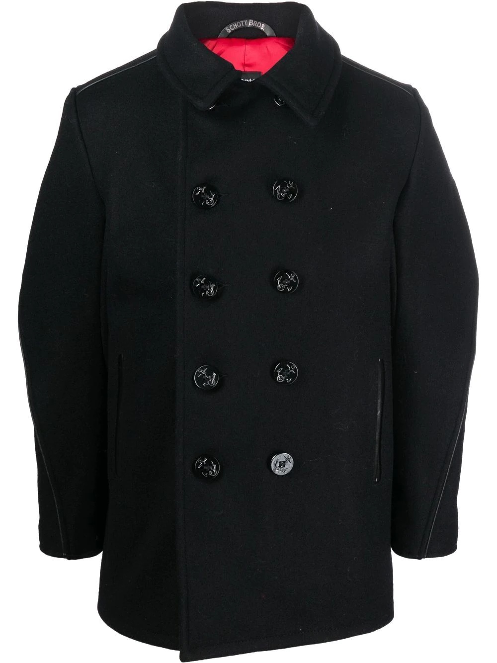 piped-trim double-breasted coat - 1