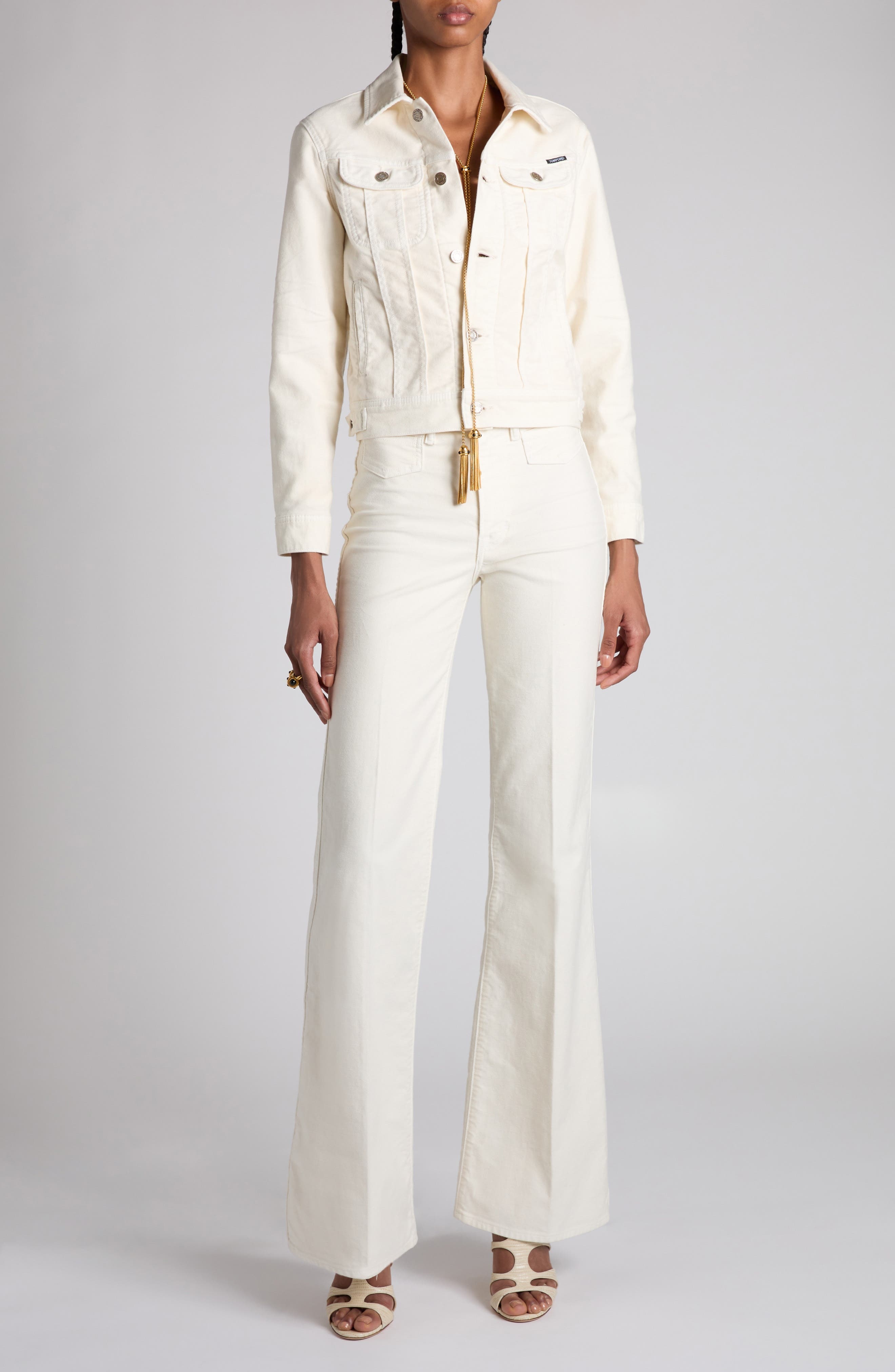 TOM FORD Moleskin Denim Trucker Jacket in Off White at Nordstrom - 2