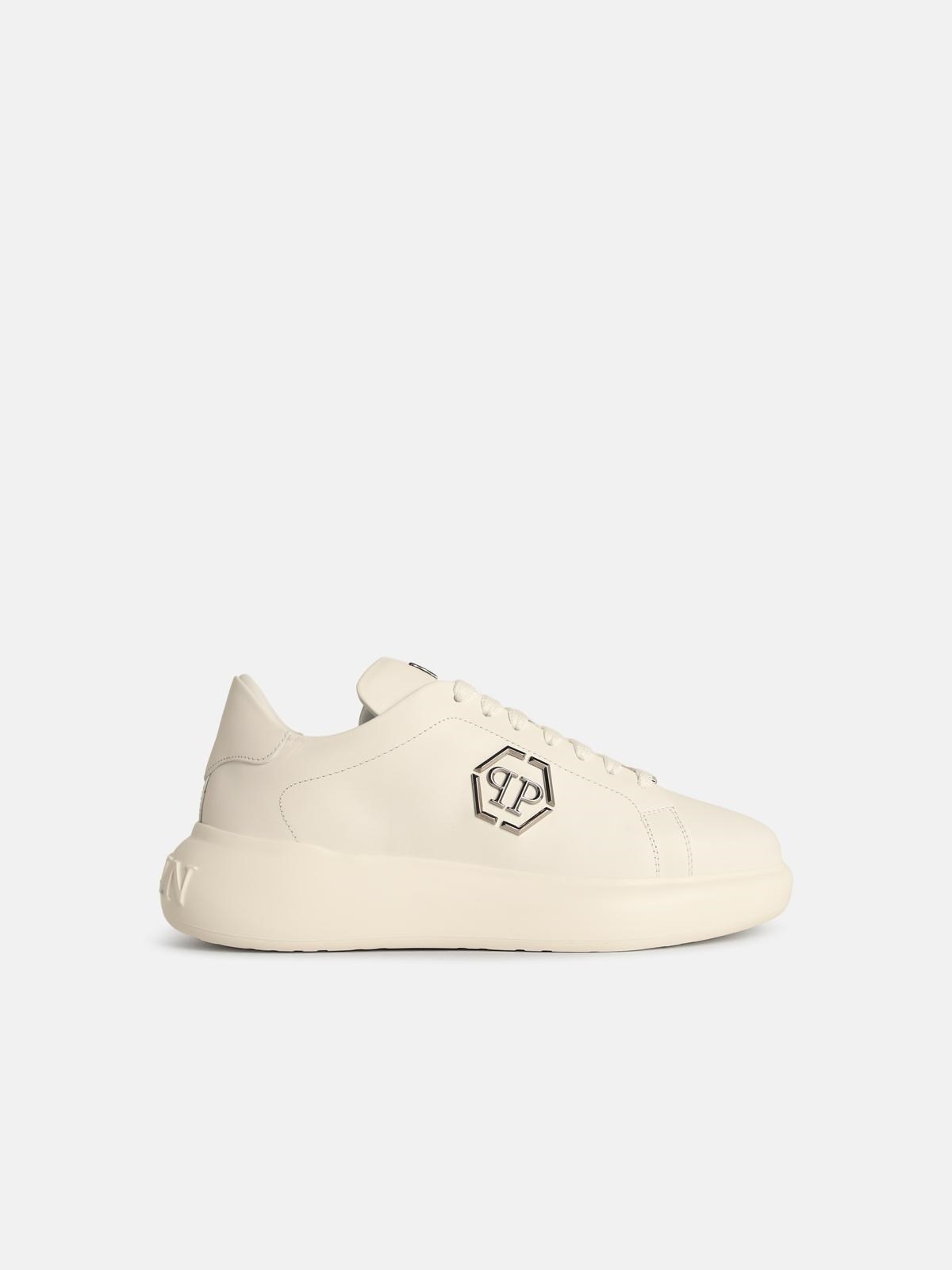 'LOW TOP NEW BASIC HEXAGON' WHITE LEATHER SNEAKERS - 1