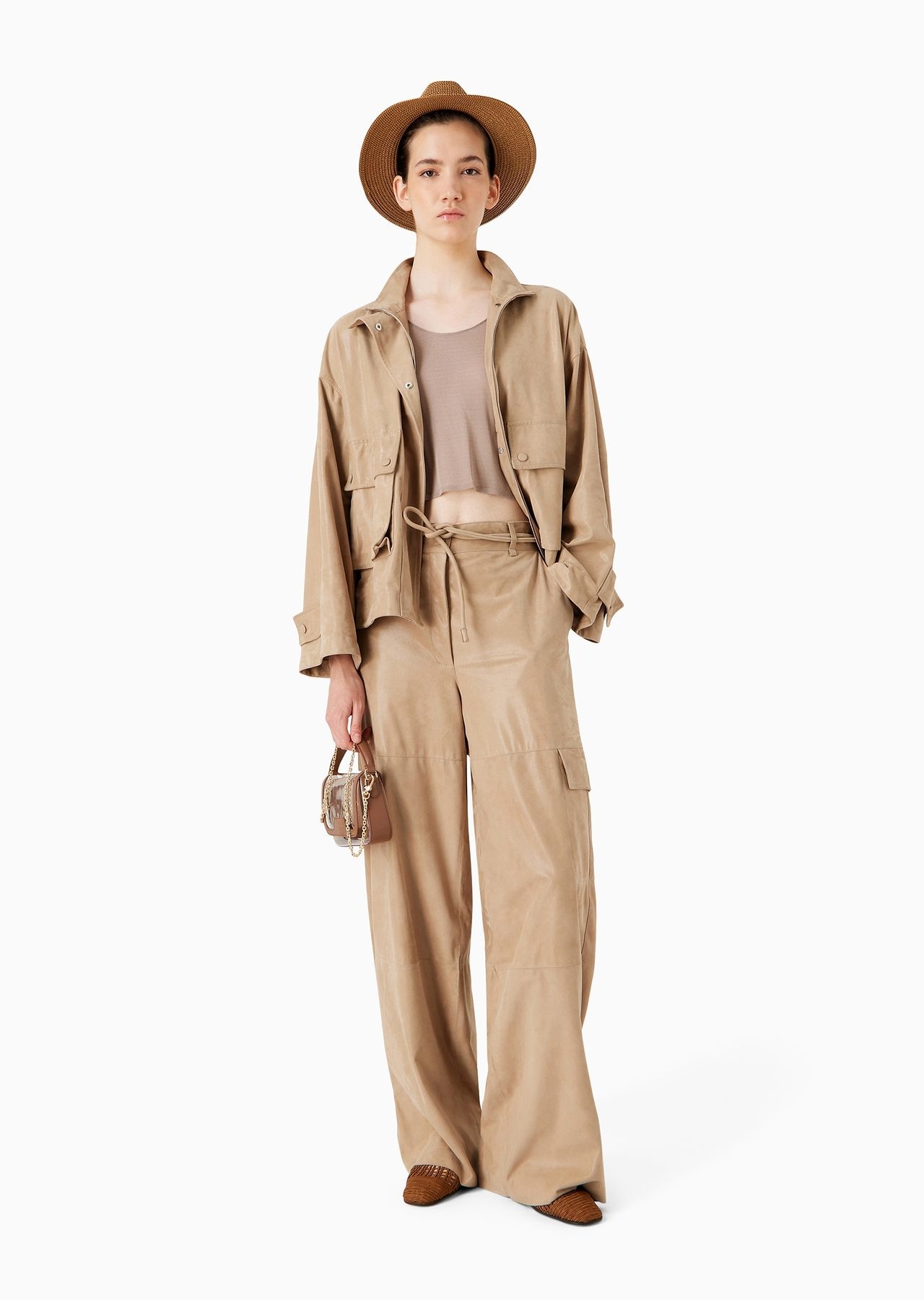 Wide-leg suede trousers with a shiny treatment - 4