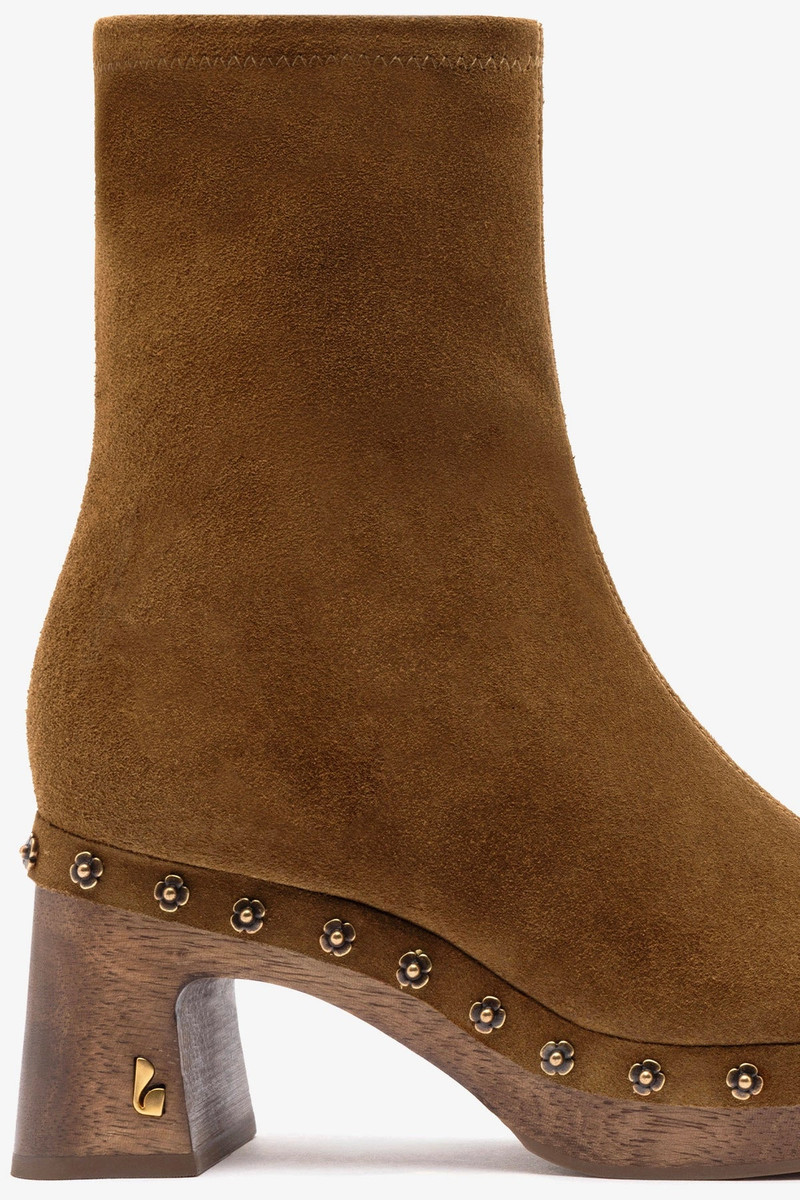 Dolly Low Wooden In Russet Suede 3