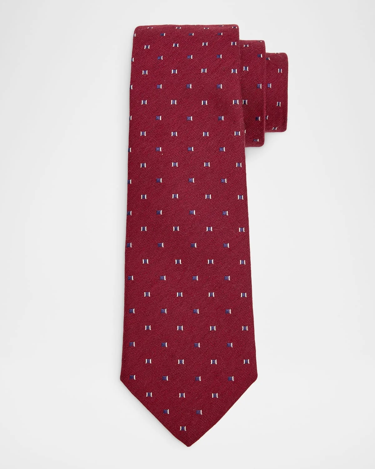 Men's Bordeaux Micro-Jacquard Silk and Wool Tie - 1
