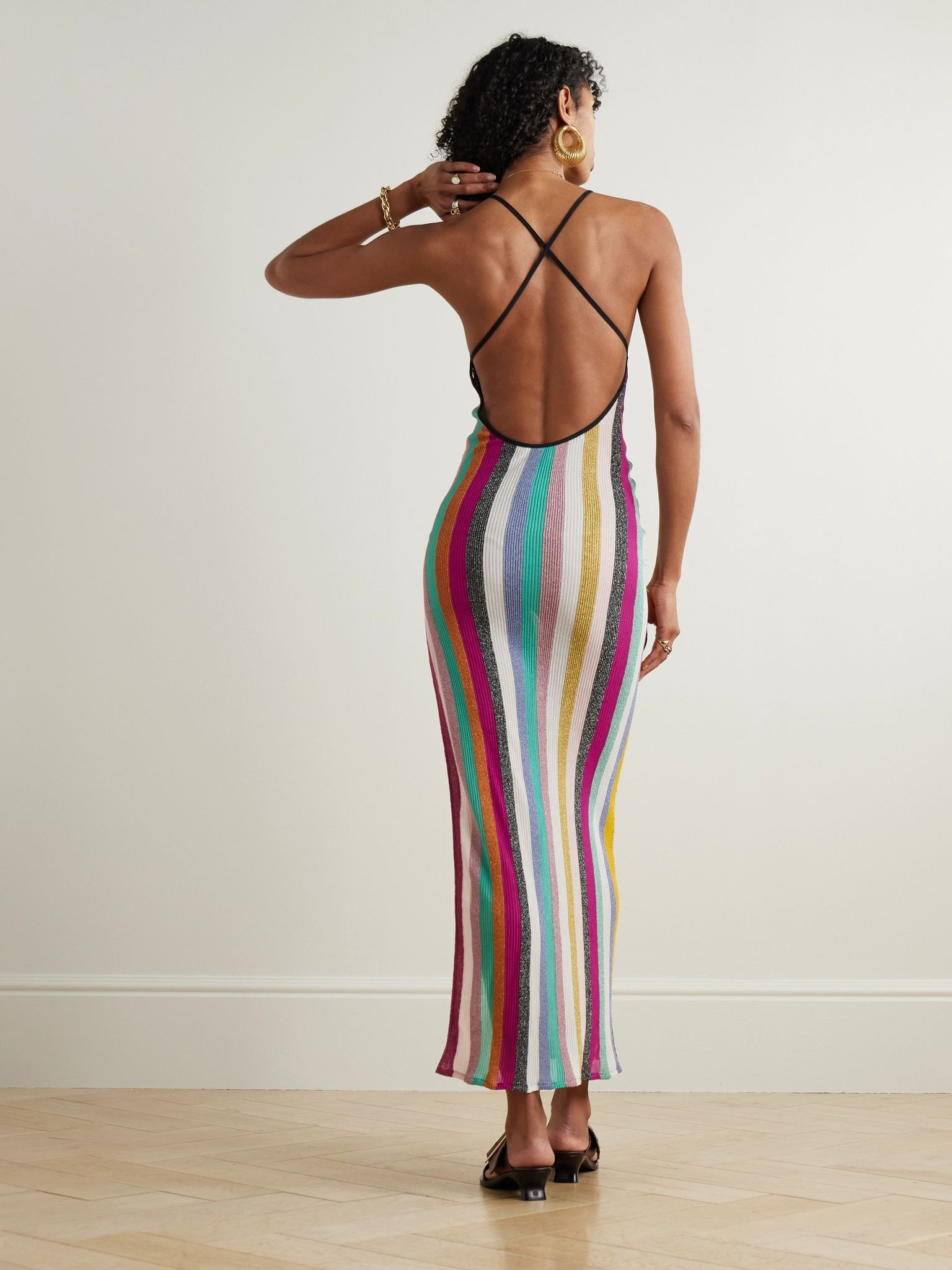 Striped metallic crochet-knit maxi dress Multi - 3