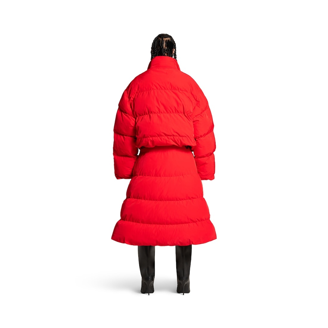 Women's Puffer Midi Skirt in Red - 4