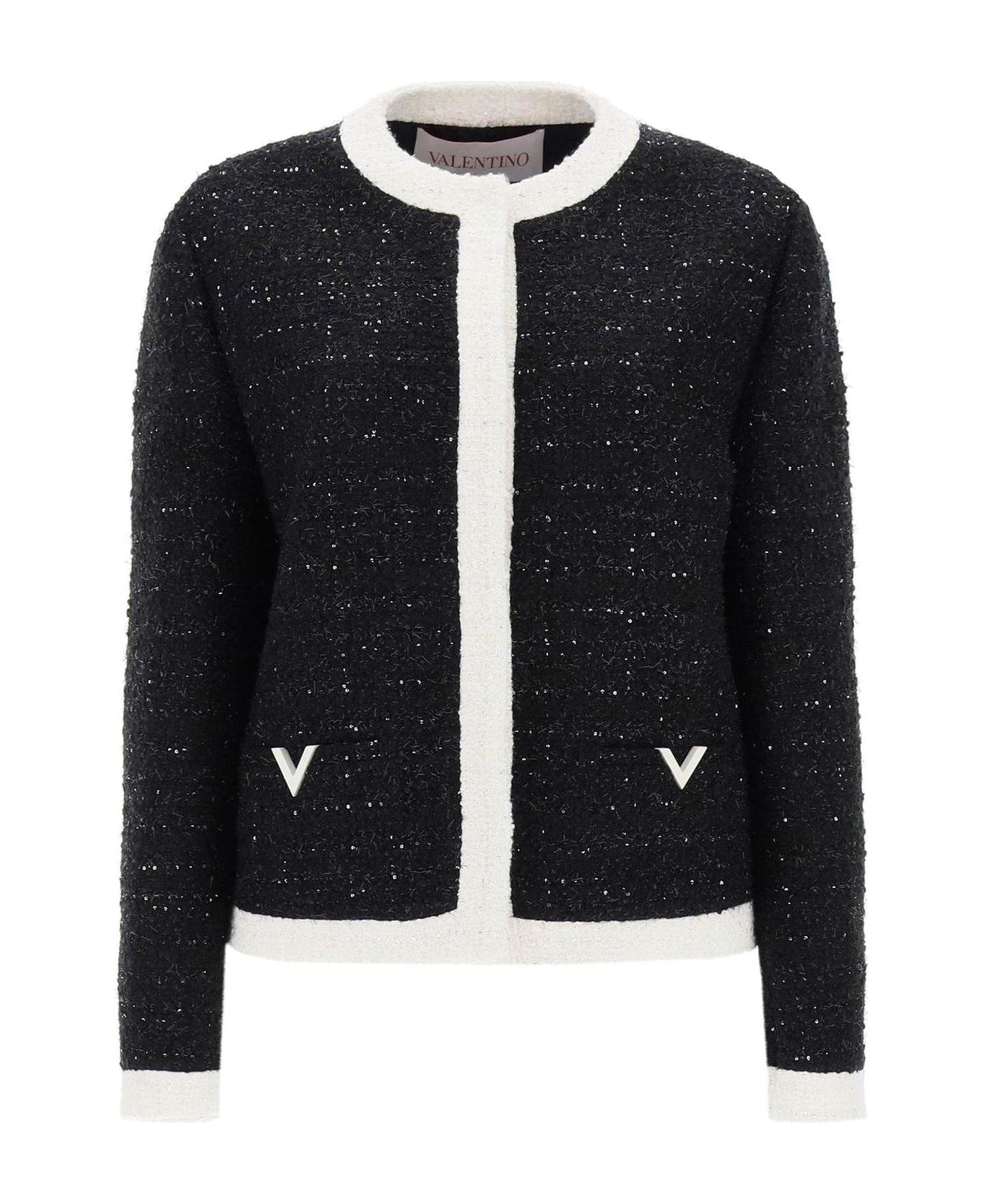 Valentino Logo Plaque Crewneck Tweed Jacket - 1