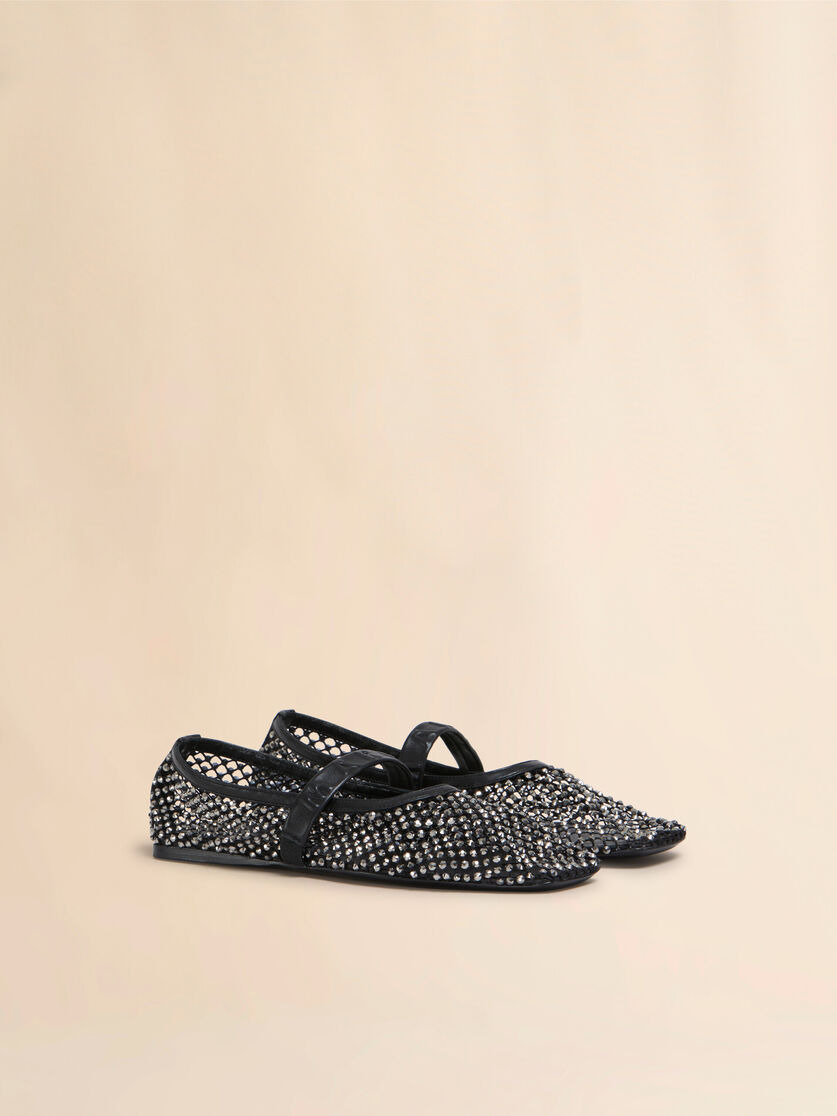 BLACK MESH MARY JANE BALLET FLAT WITH CRYSTALS - 2
