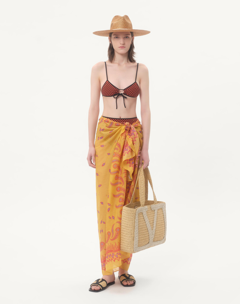 Valentino ESCAPE PAREO IN COTTON AND SILK WITH DEGRADÉ FEATHER PRINT outlook