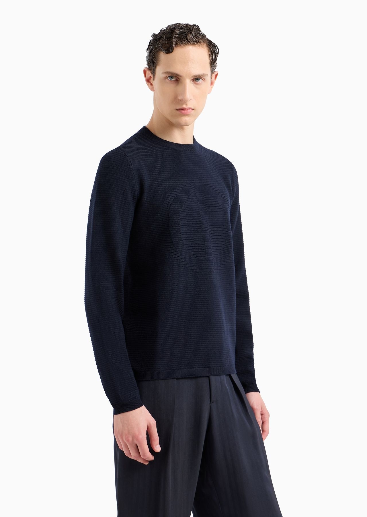 Virgin-wool blend crew-neck jumper with jacquard logo - 2