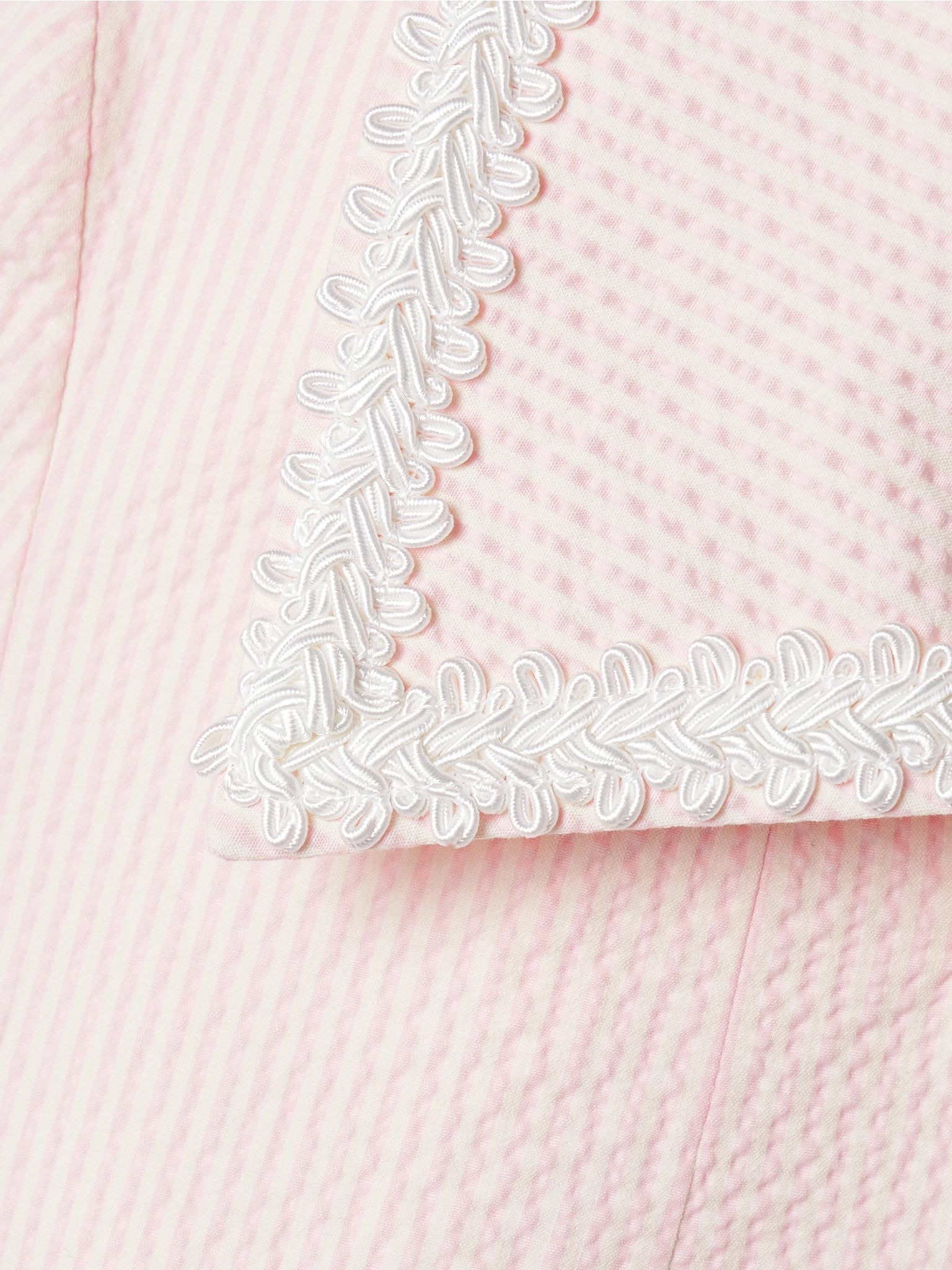 Cropped appliquéd striped cotton-blend seersucker jacket Baby pink - 5