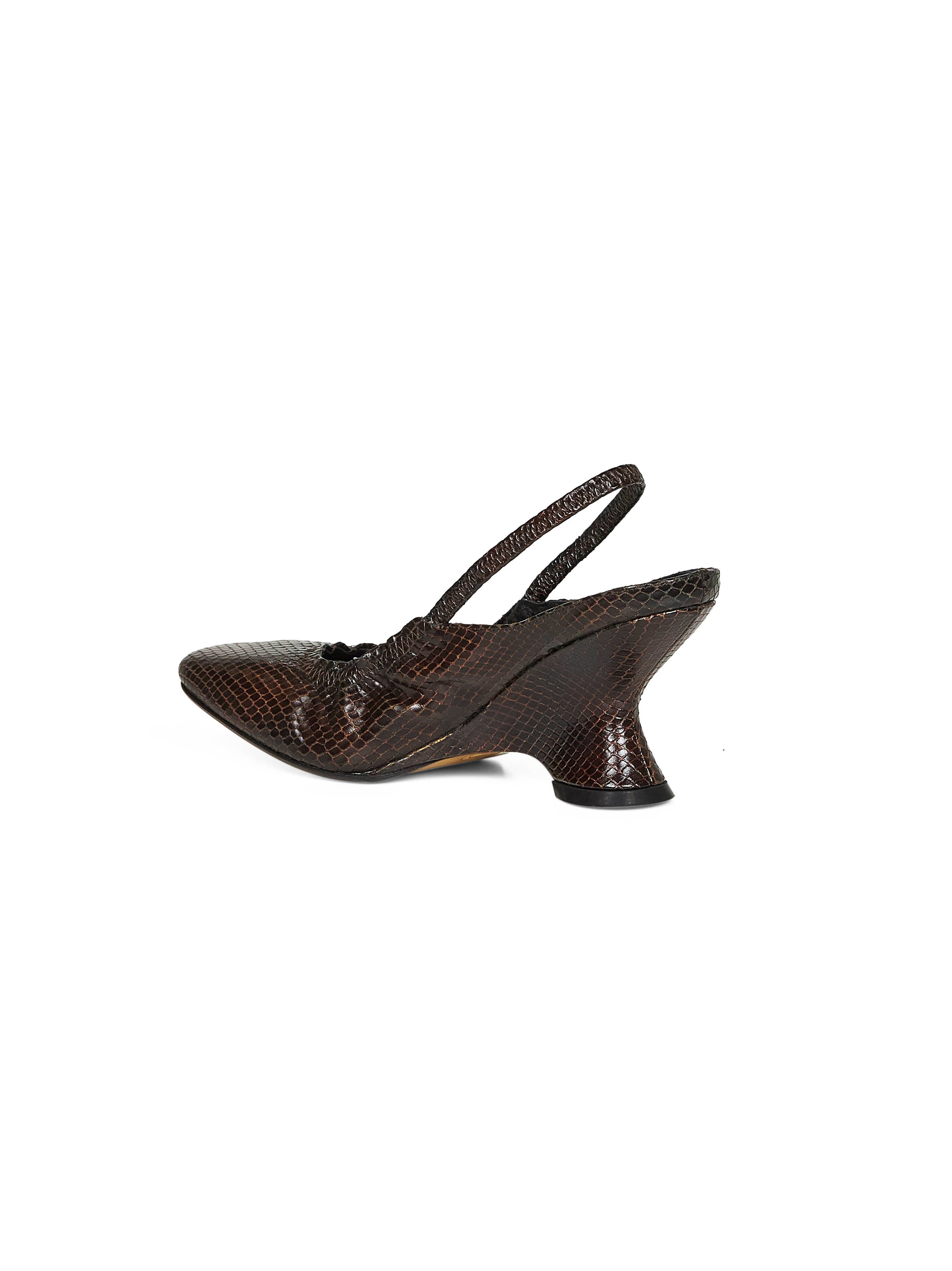 Dries Van Noten Women Brown Lizard-Embossed Leather Slingbacks - 3