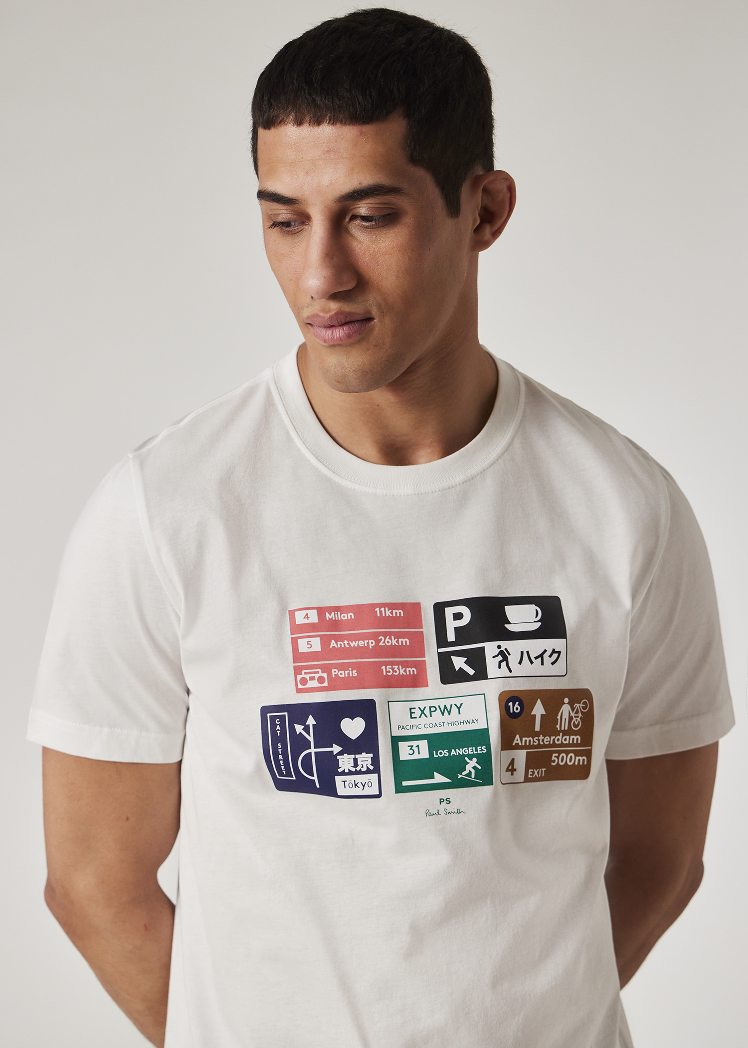 White 'Road Signs' Print T-Shirt - 3