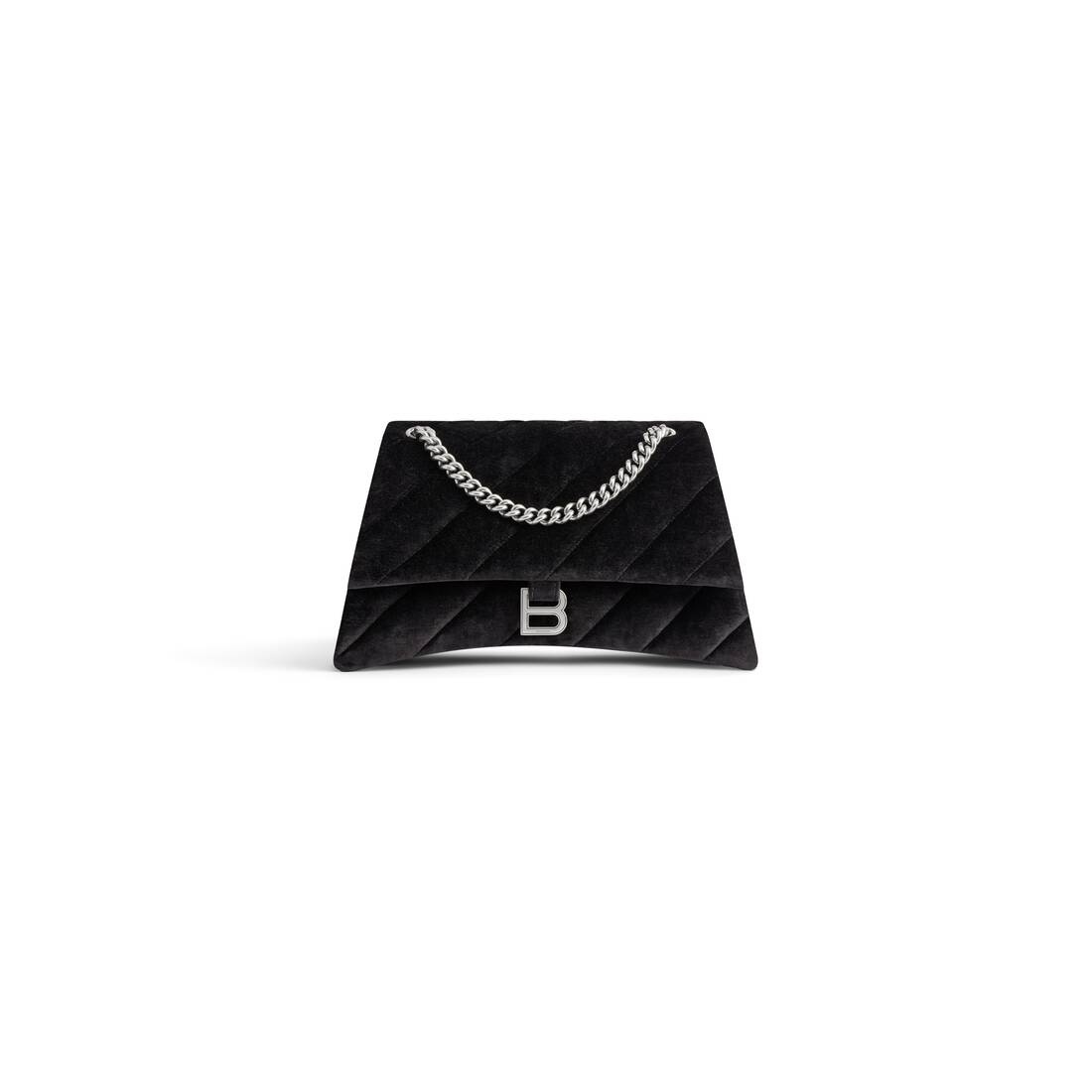 Women's Crush Medium Chain Bag Quilted Velvet Jersey in Black - 5
