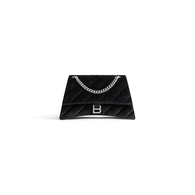Women's Crush Medium Chain Bag Quilted Velvet Jersey in Black 5
