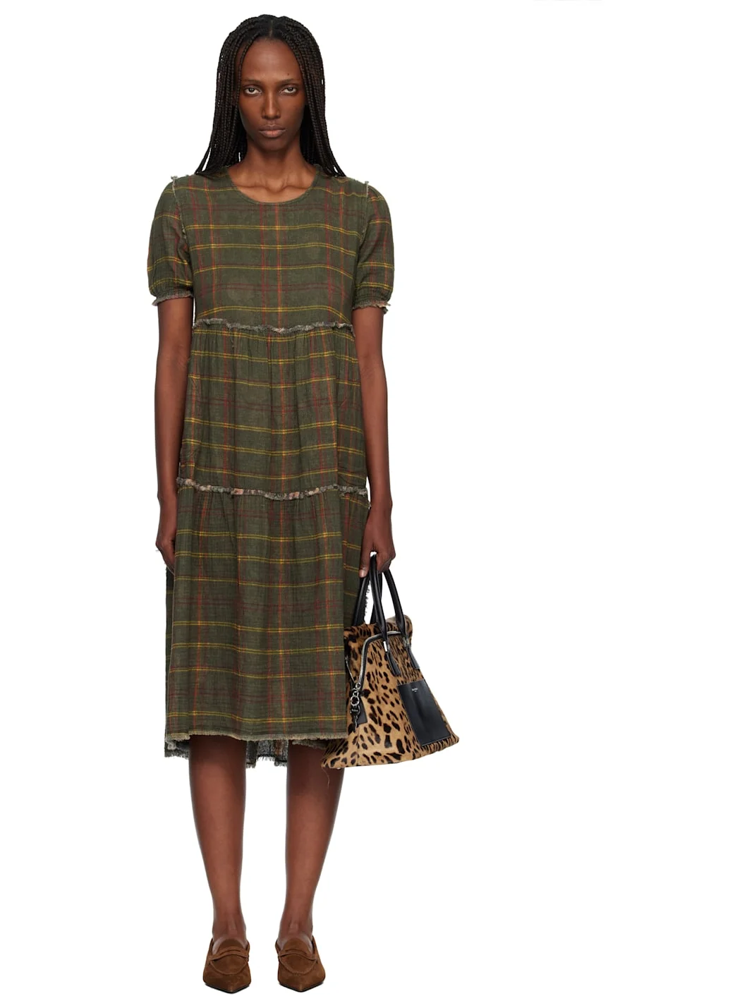 Green Shredded Relaxed Reversible Midi Dress - 1