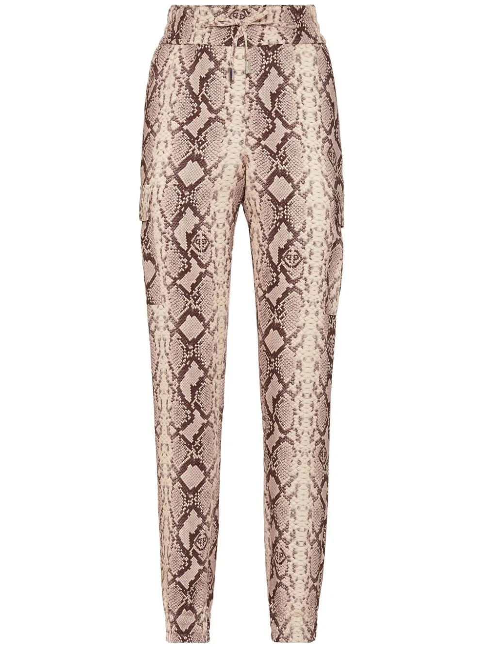 snakeskin-print satin cargo trousers - 1