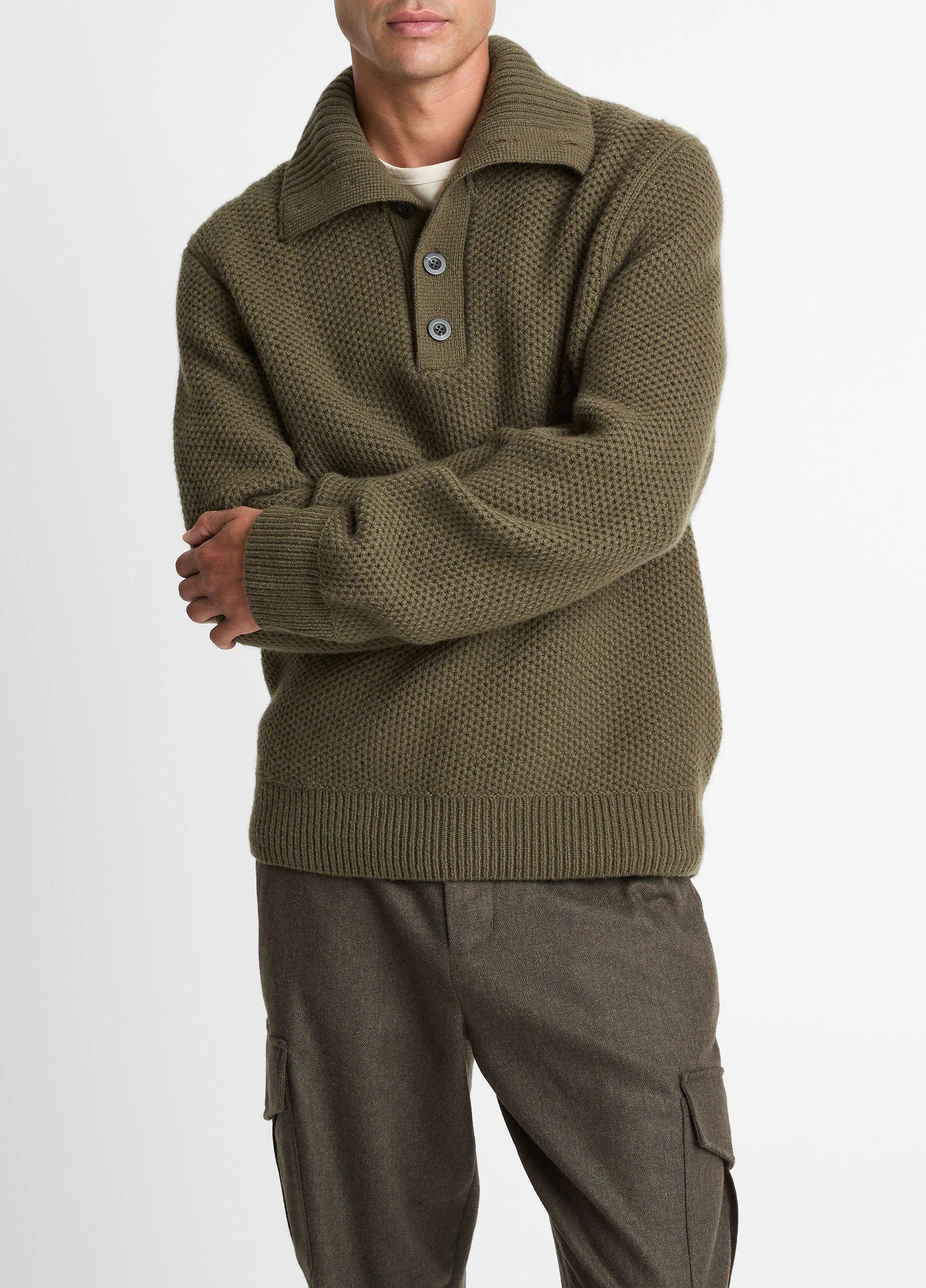 Honeycomb Wool Mock-Neck Sweater - 1