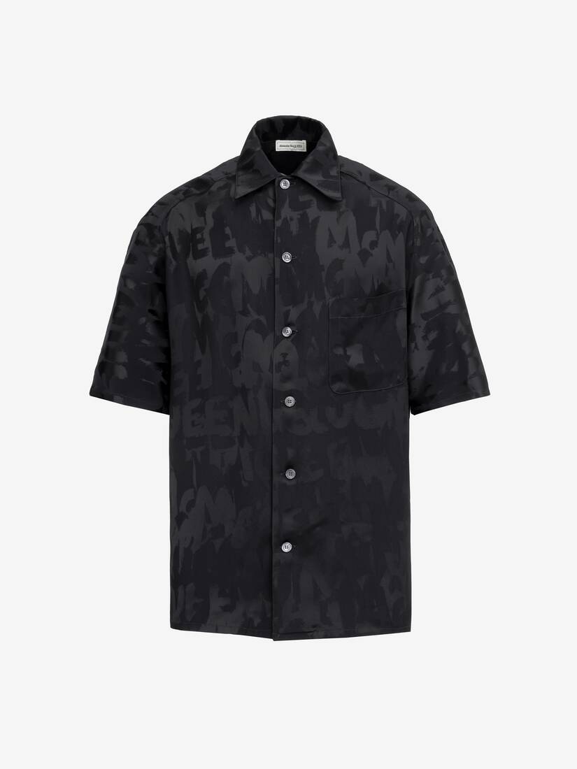 Men's McQueen Graffiti Hawaiian Shirt in Black - 1