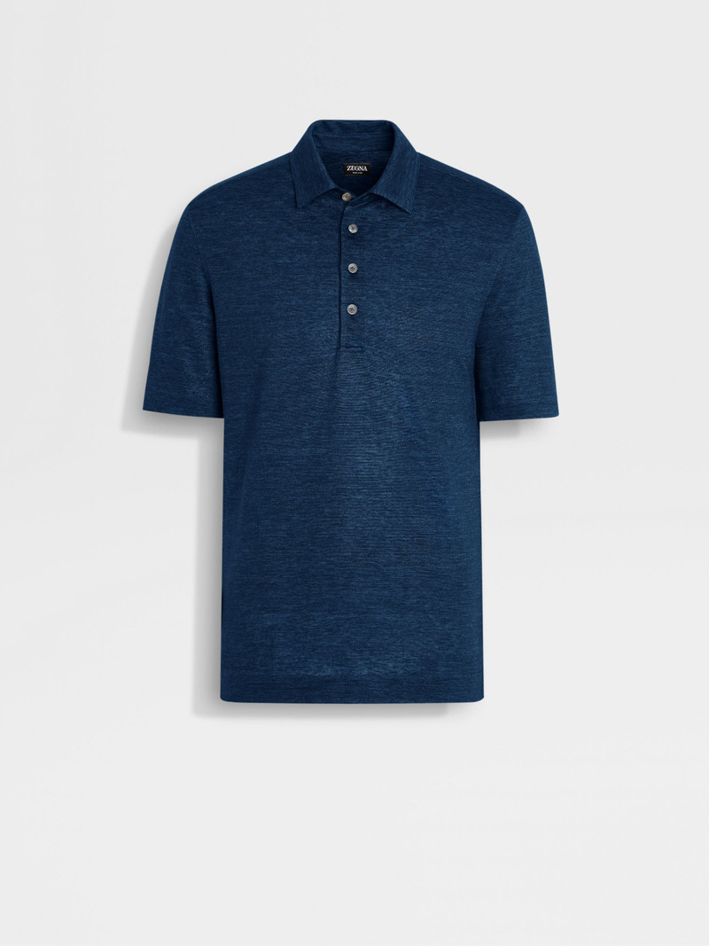NAVY BLUE OASI LINO POLO SHIRT - 1