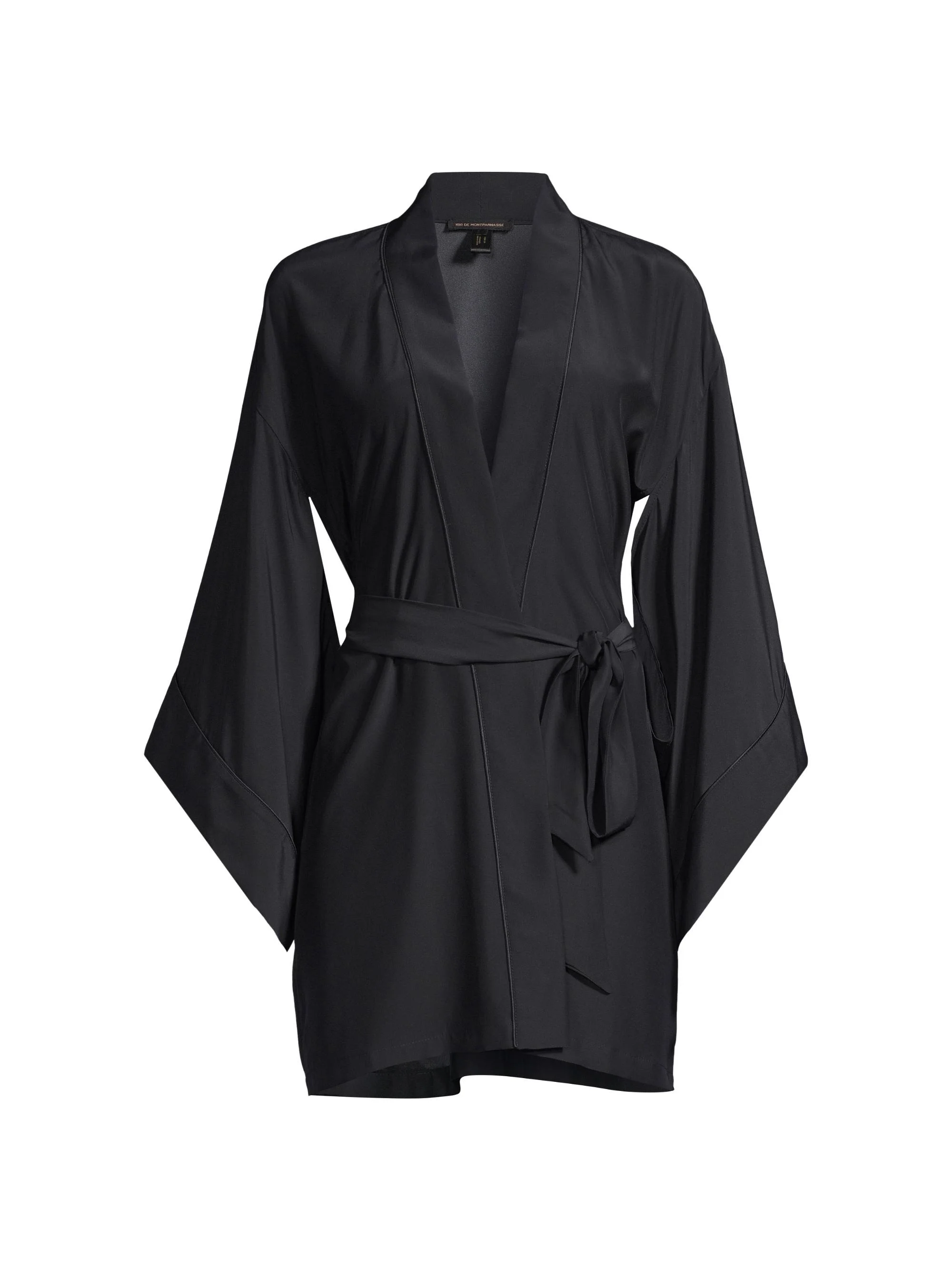 Women's Silk Kimono-Inspired Robe - Black - 1
