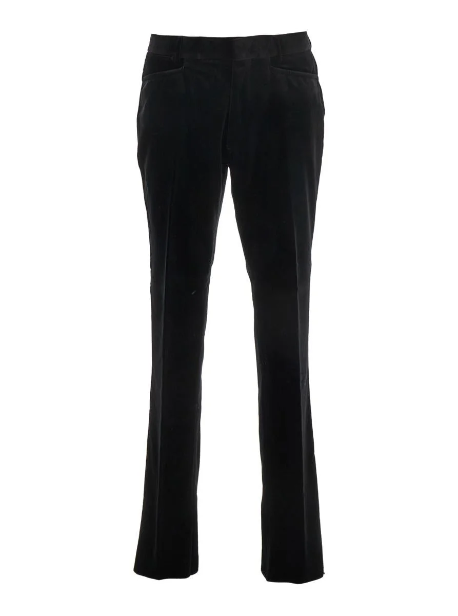 Tom Ford Black Trousers With Belt Loops And Front Pleats In Velvet Man - 1