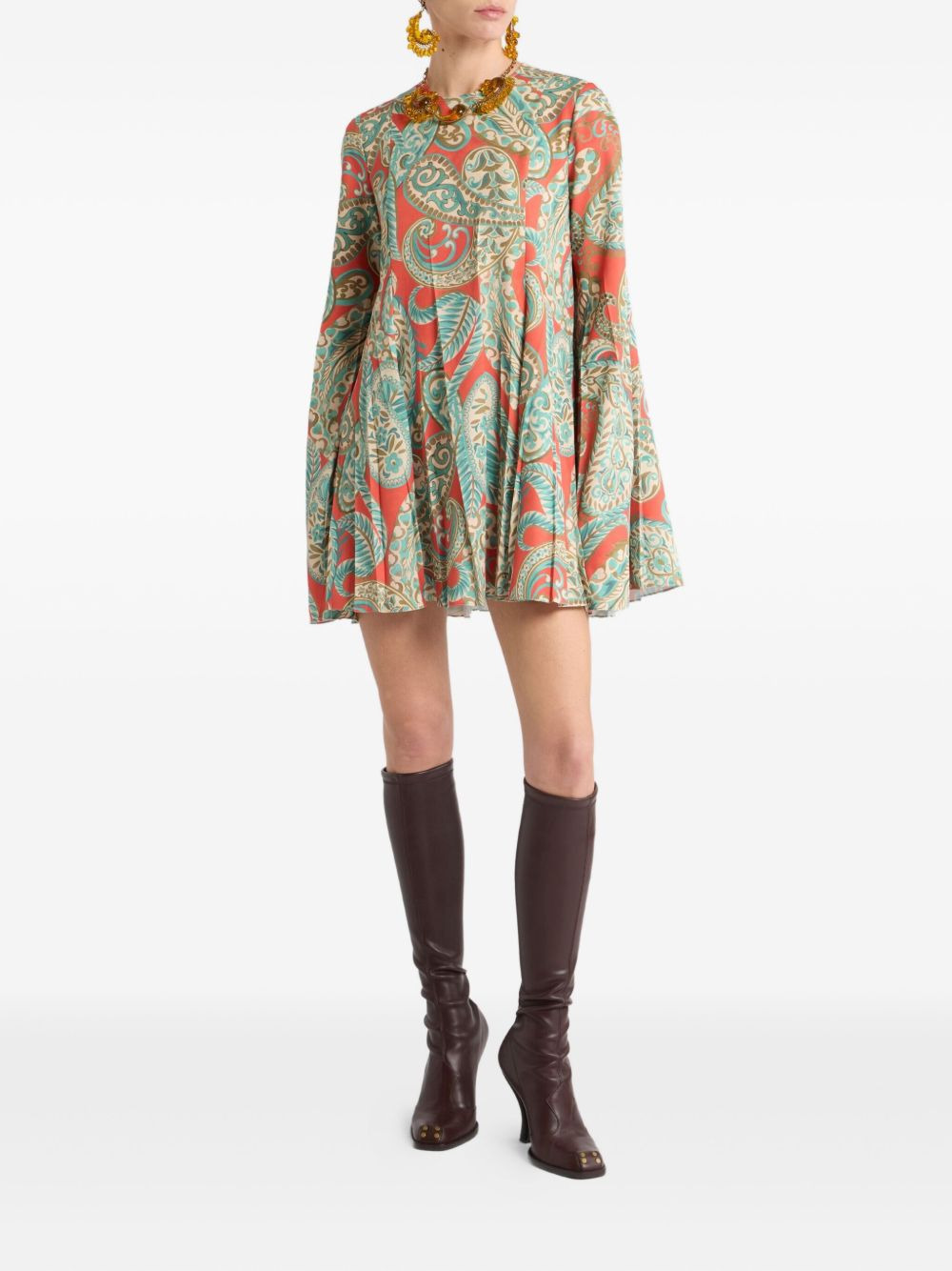 paisley pleated mini dress - 2