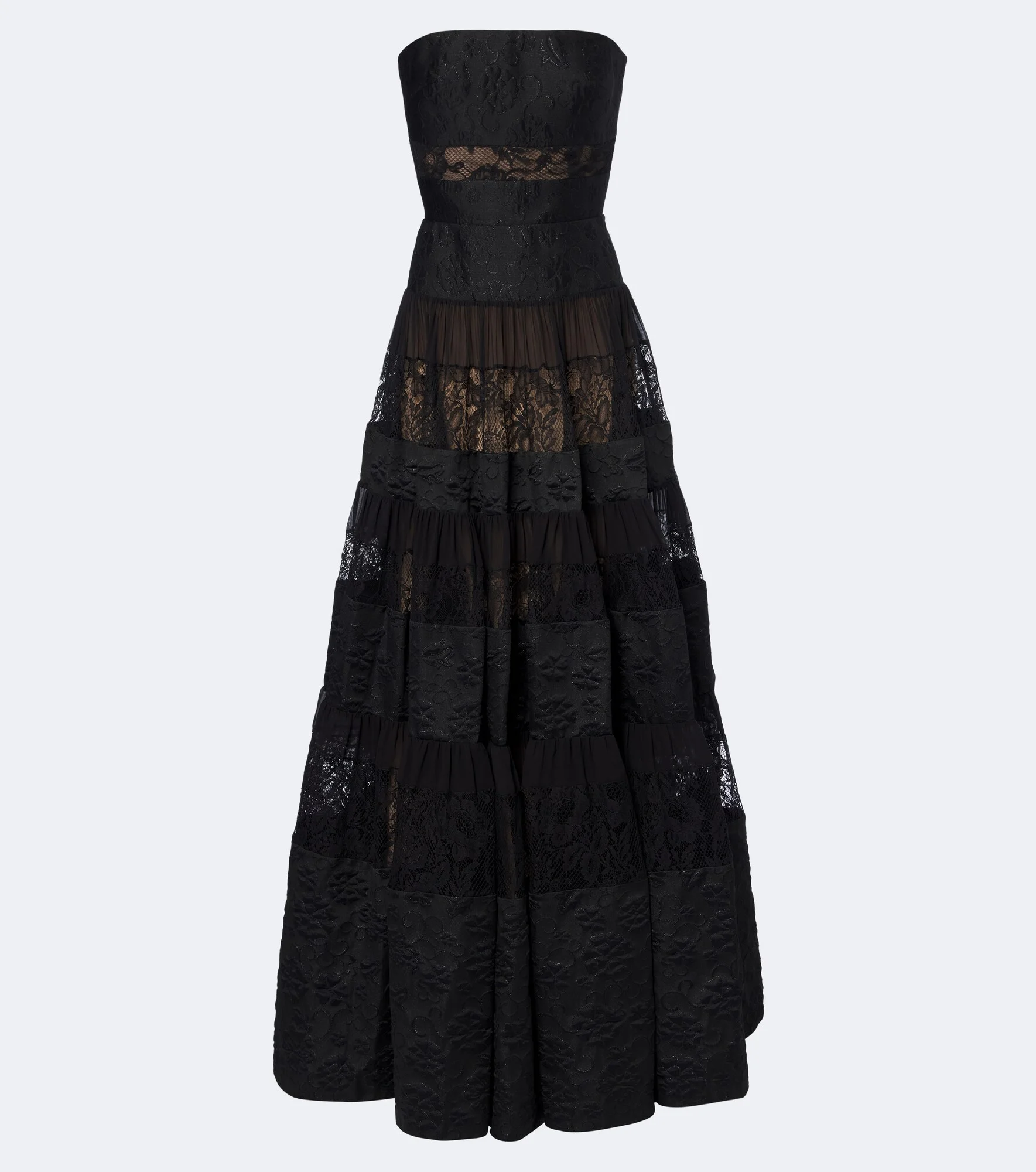 Lace-trimmed floral jacquard gown - 1