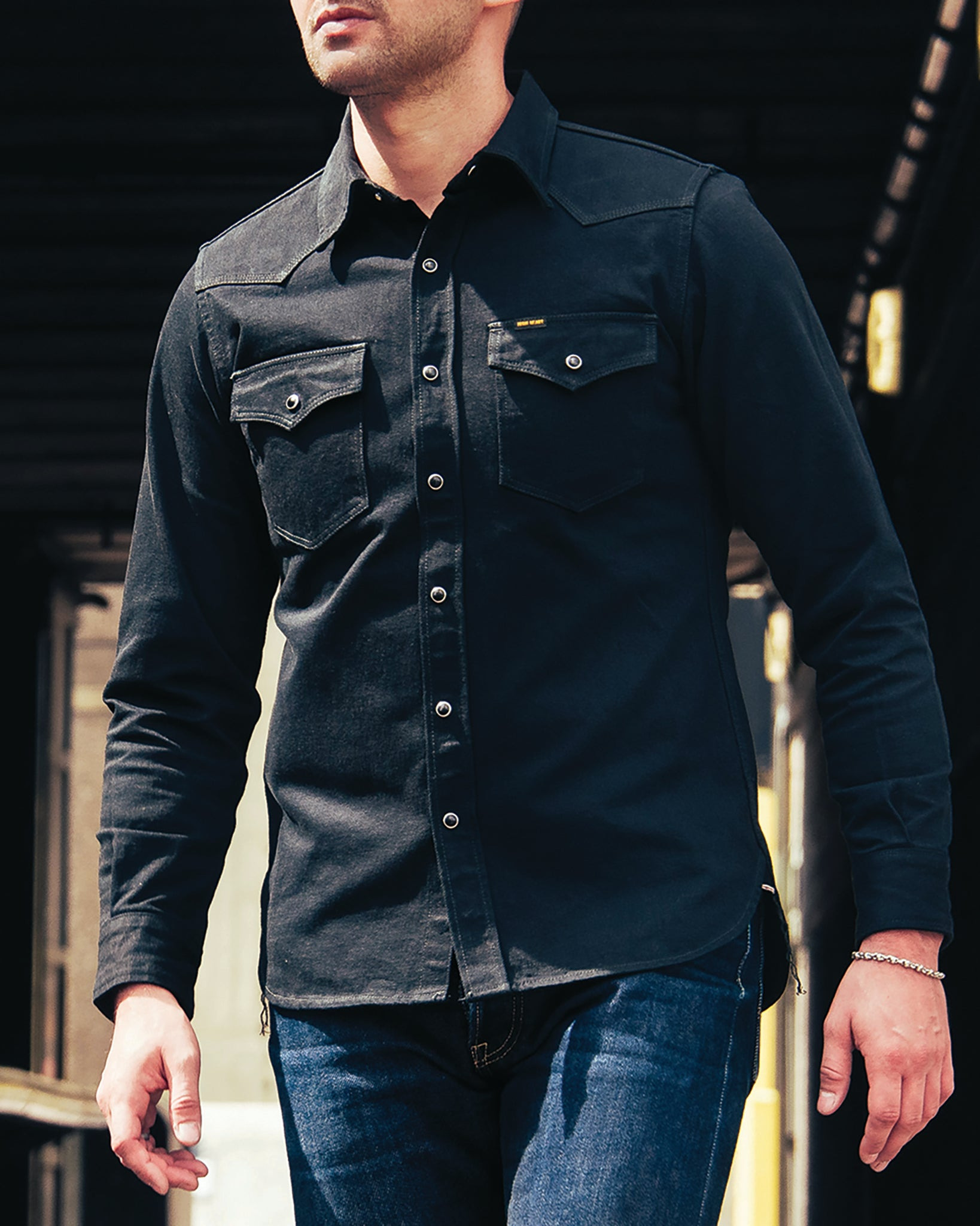 IHSH-218-BLK 12oz Selvedge Denim Western Shirt "The Johnny Cash III" - Superblack - 11